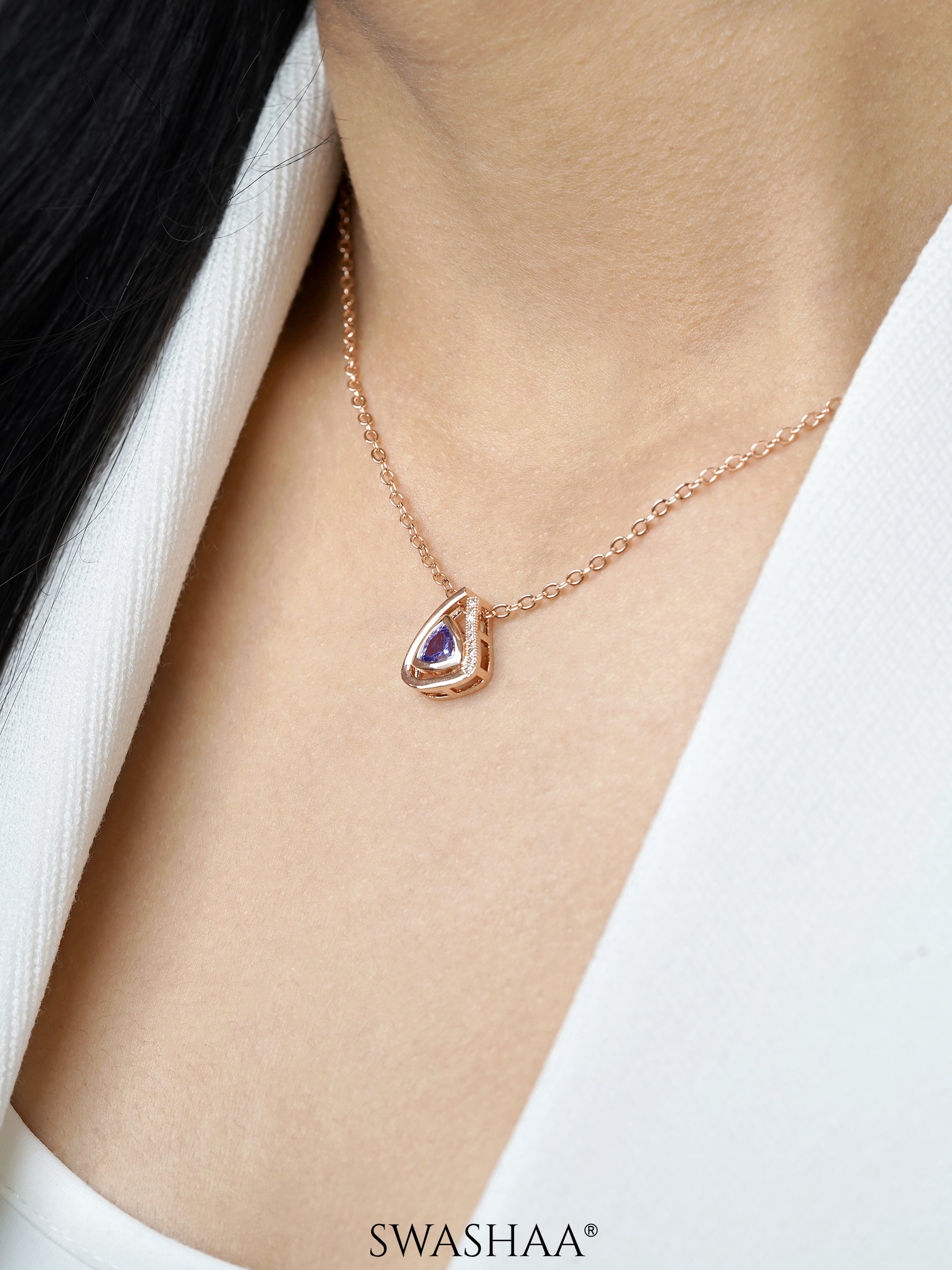 Jena Lavender Stone Charm Rosegold Plated Chain Pendant Necklace