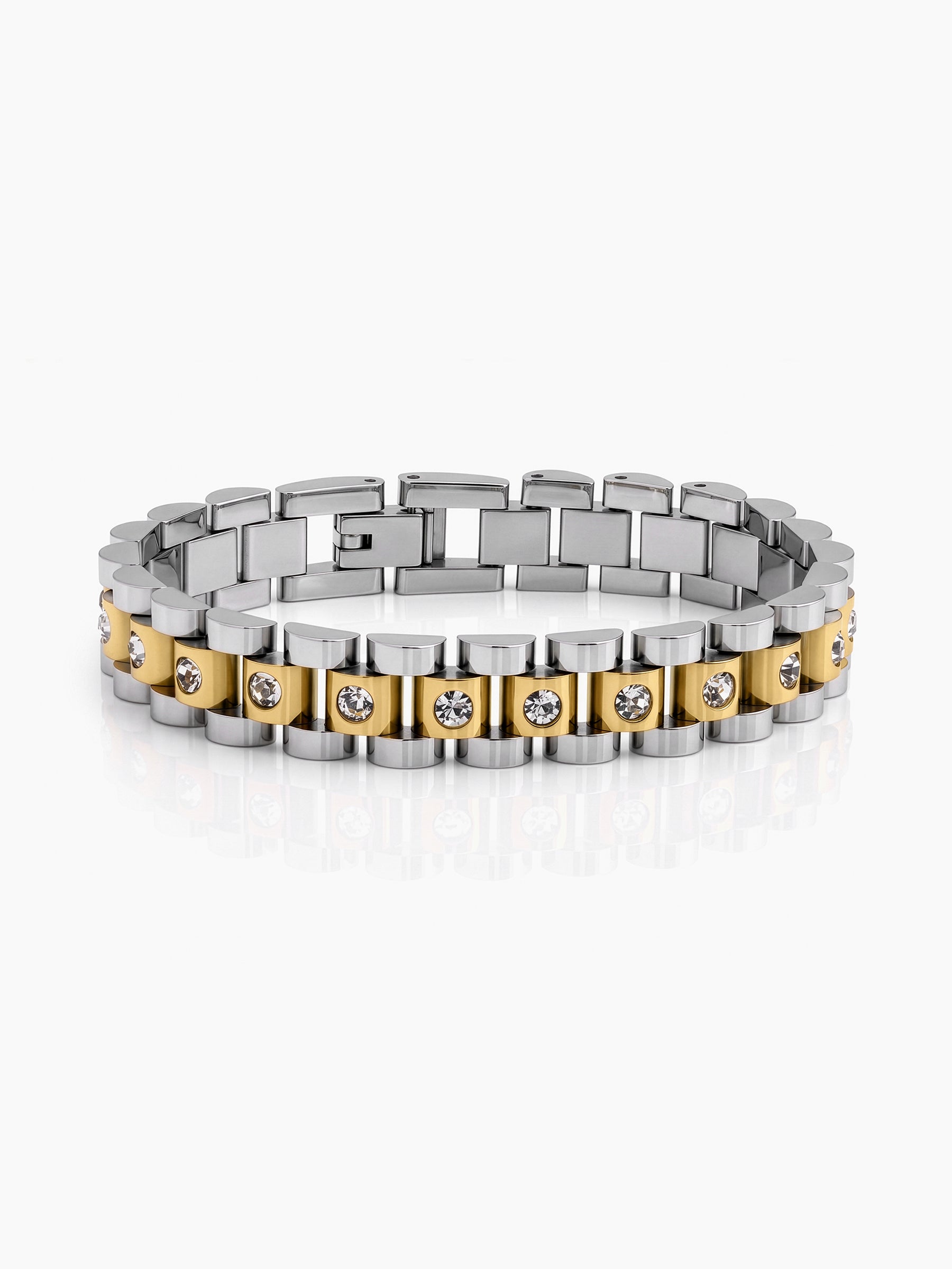 Jenelina Silver - 18K Gold Plated Diamond Women's Watch Belt Bracelet - Swashaa