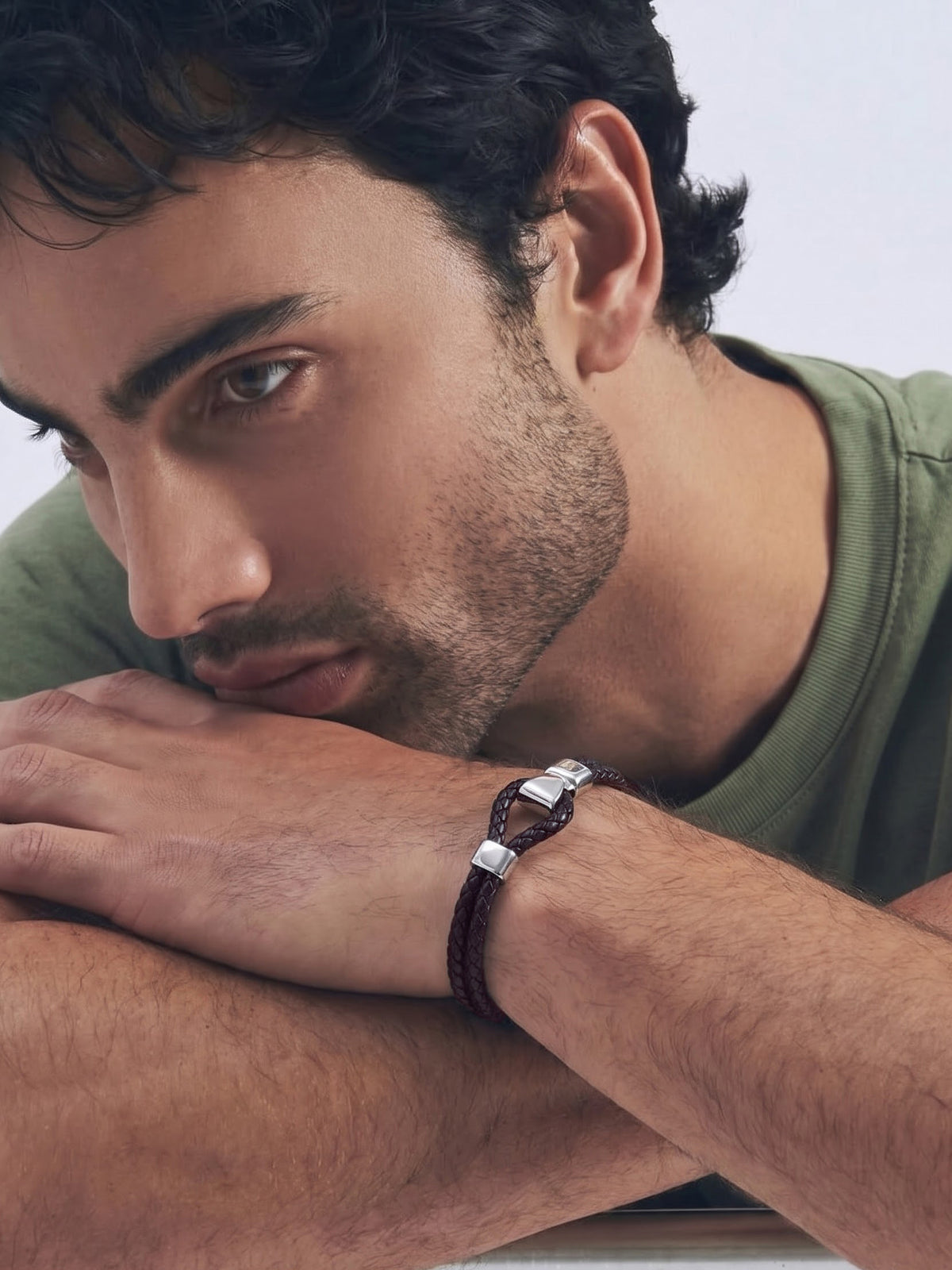 Jenson Brown - Silver Men's Leather Bracelet
