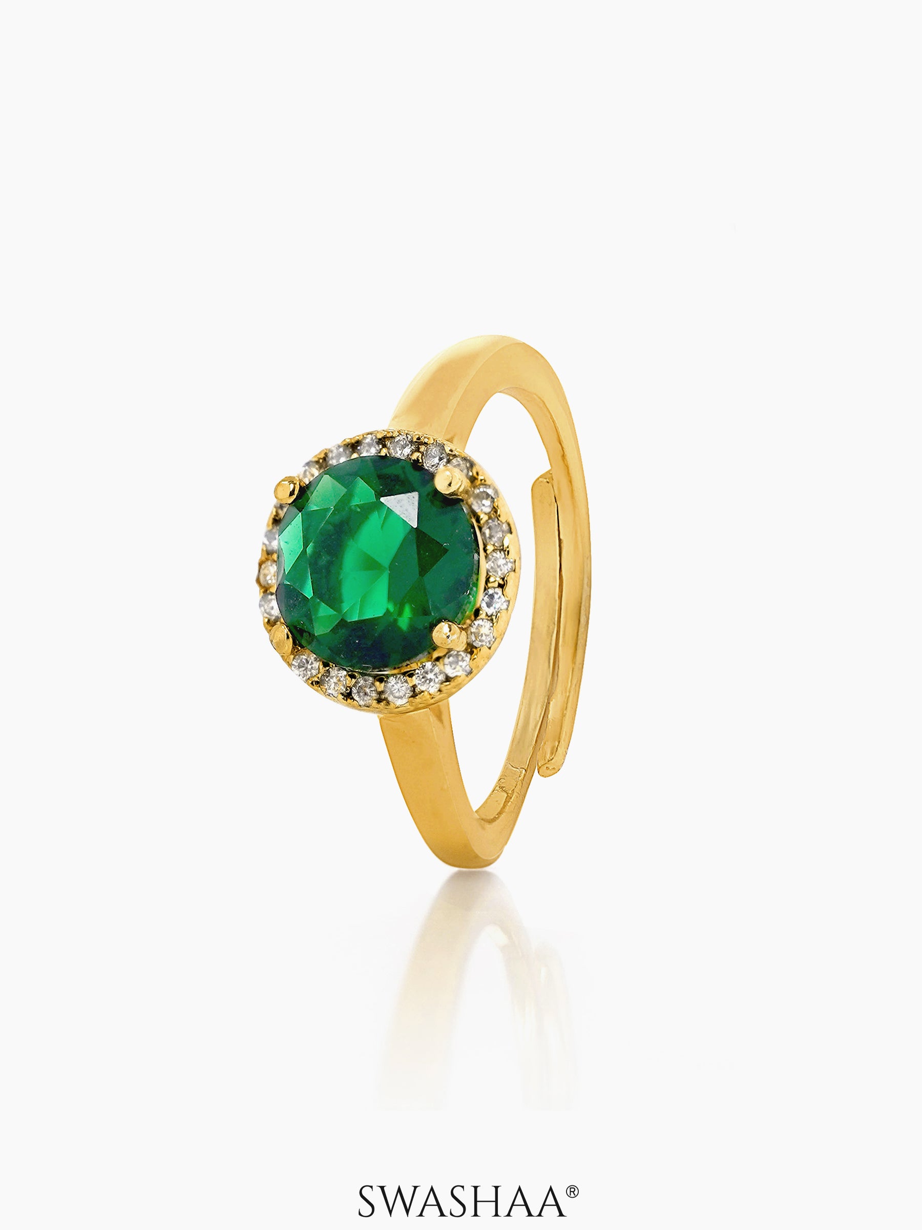 Jivika Green Emarald Solitaire 18K Gold Plated Ring