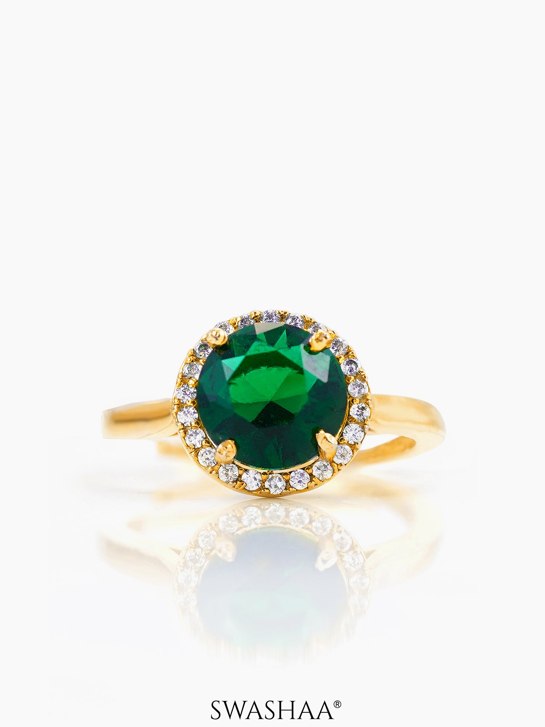 Jivika Green Emarald Solitaire 18K Gold Plated Ring