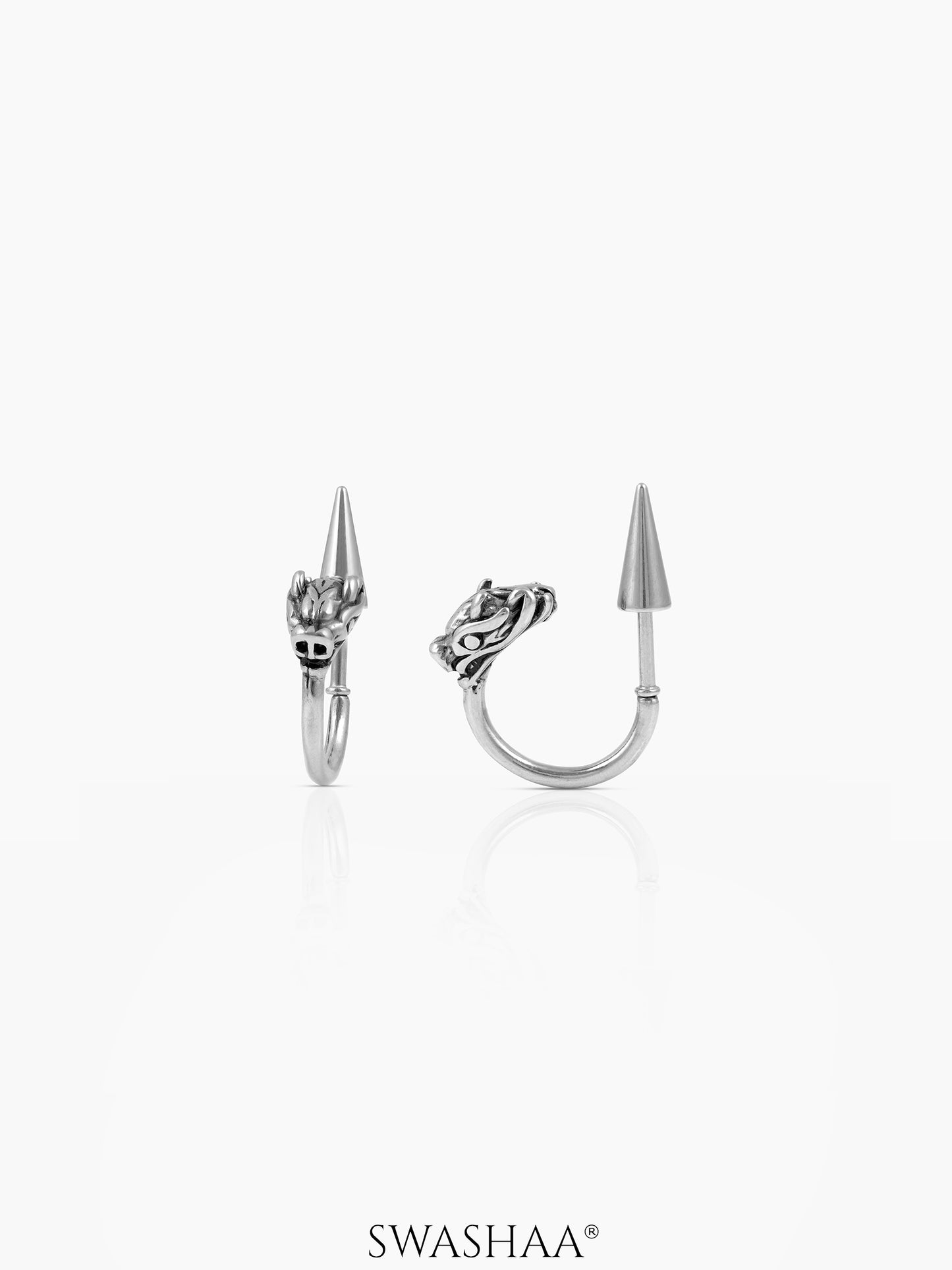 Joshua Animal Head Motifs Silver Men's Hoop Earrings