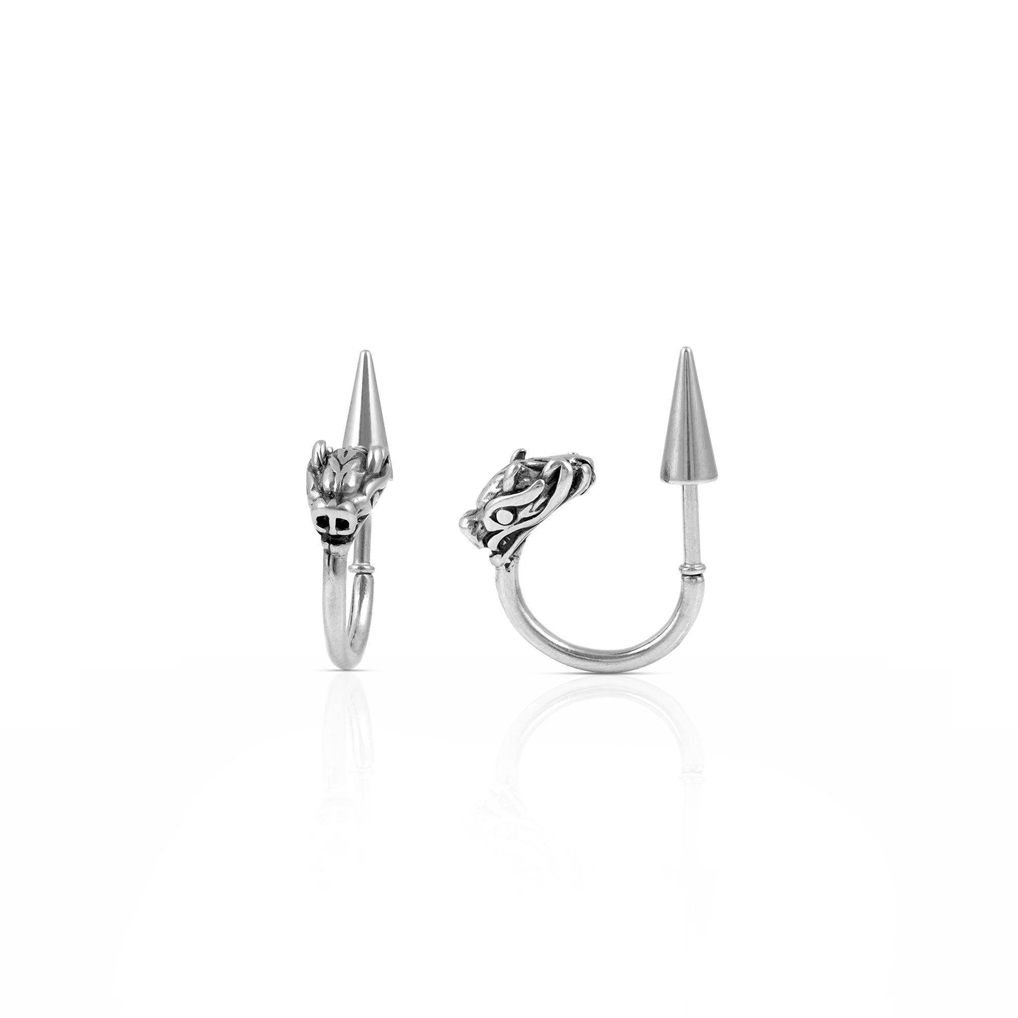 Joshua Animal Head Motifs Silver Men's Hoop Earrings