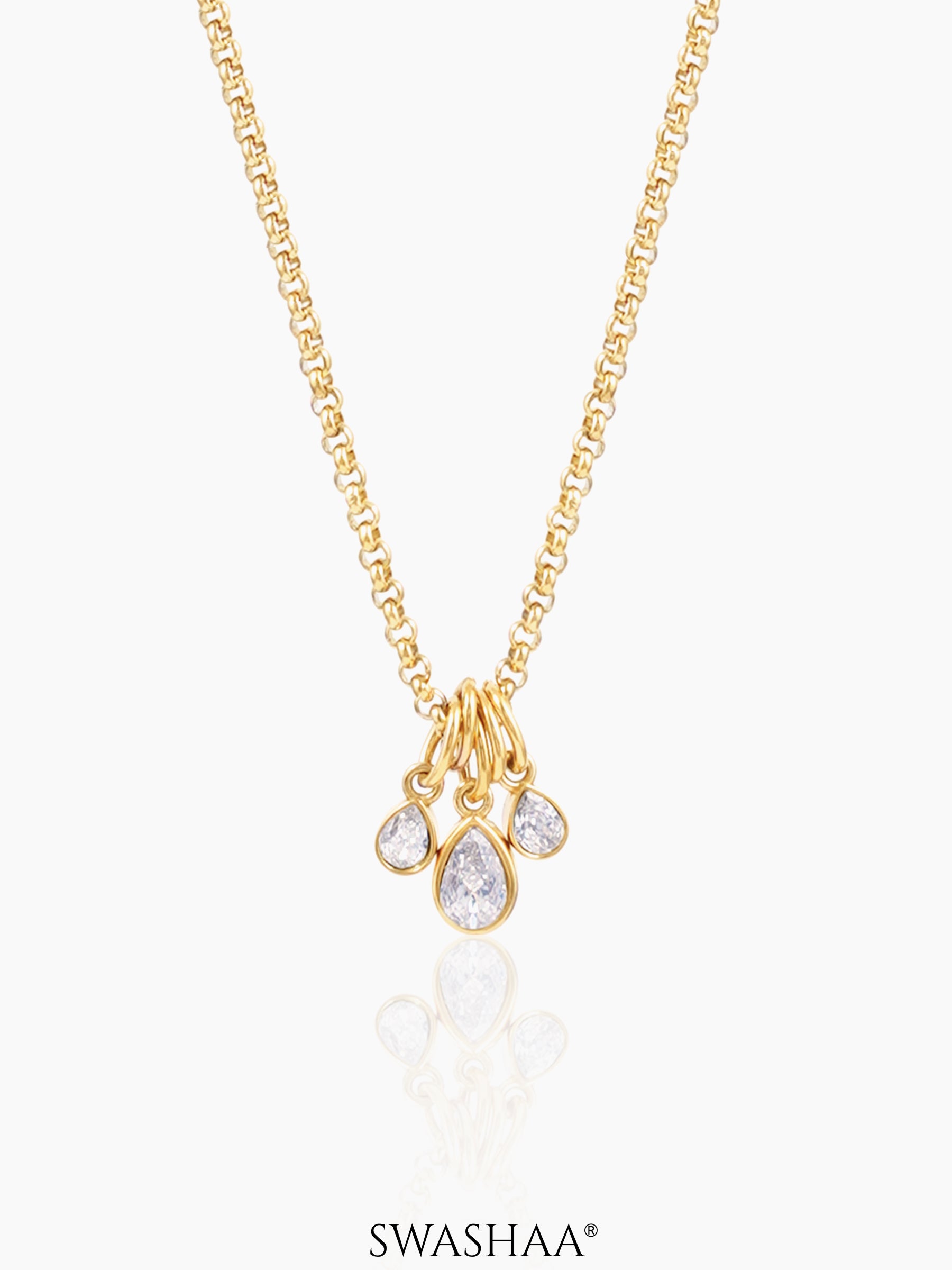 Julia Teardrop Diamond Charm 18K Gold Plated Chain Pendant Necklace