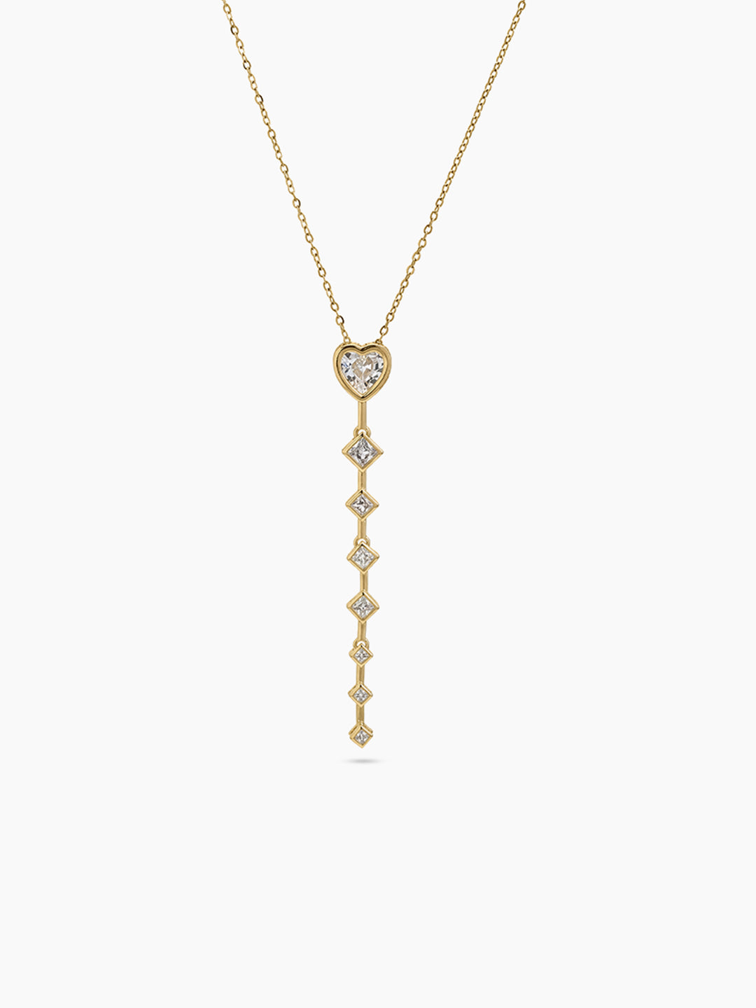 Julie Heart Diamond Color Stone Y-Shape 18K Gold Plated Women's Chain Pendant Necklace