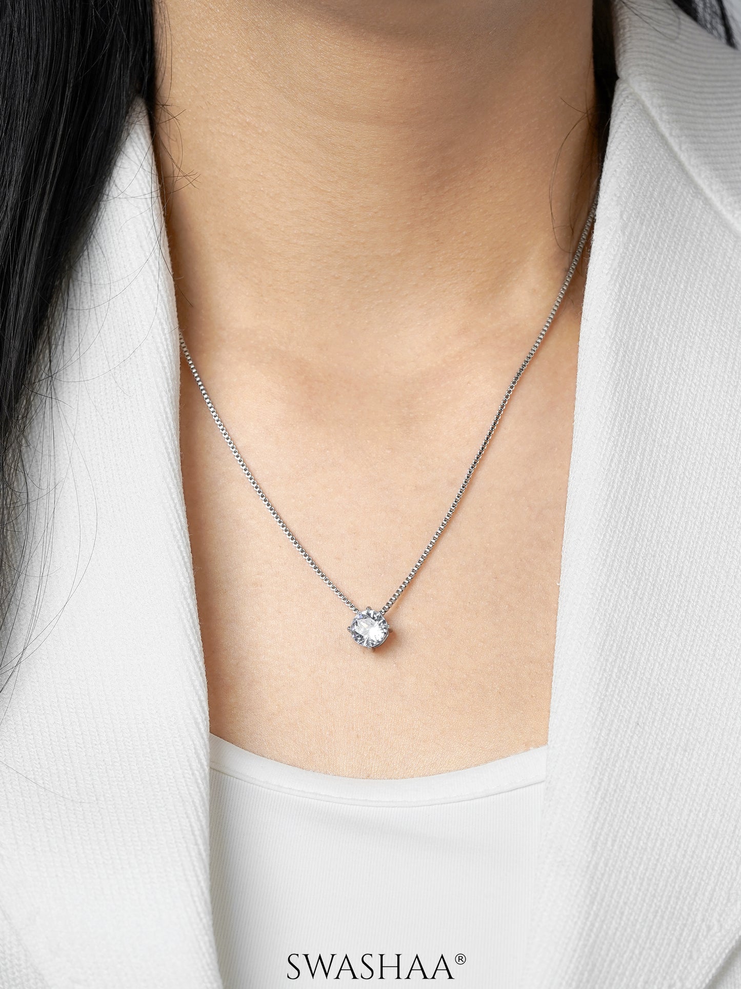 Juno Solitaire Silver Necklace