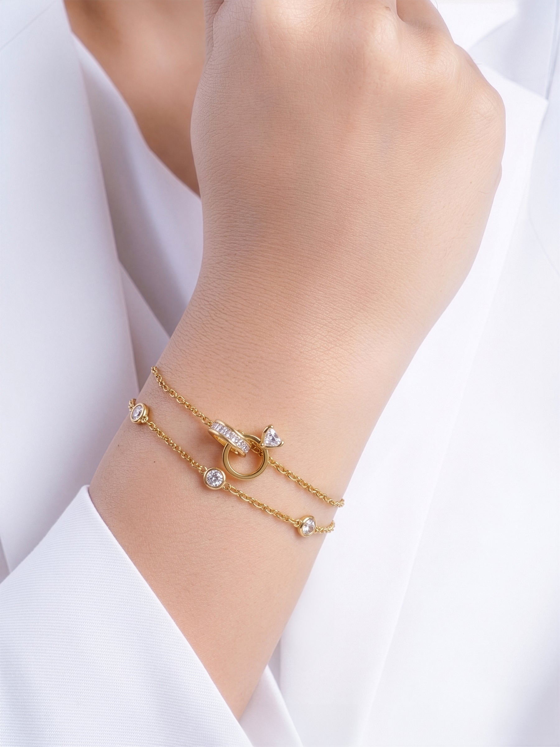 Just Got Hitched Round Ring Charm Layered 18K Gold Plated Loose Chain Bracelet