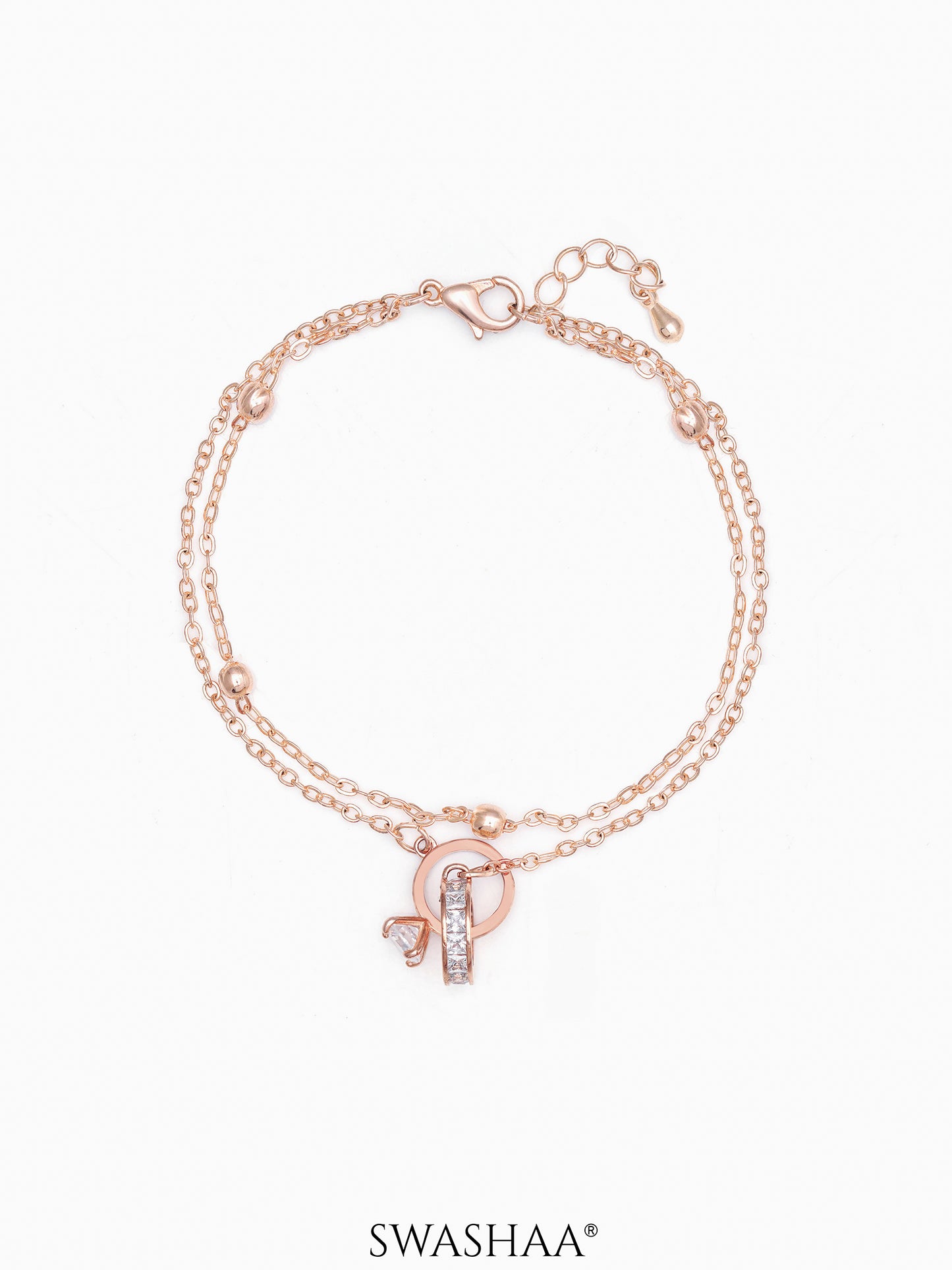 Just Got Hitched Round Ring Charm Layered Rosegold Plated Loose Chain Bracelet