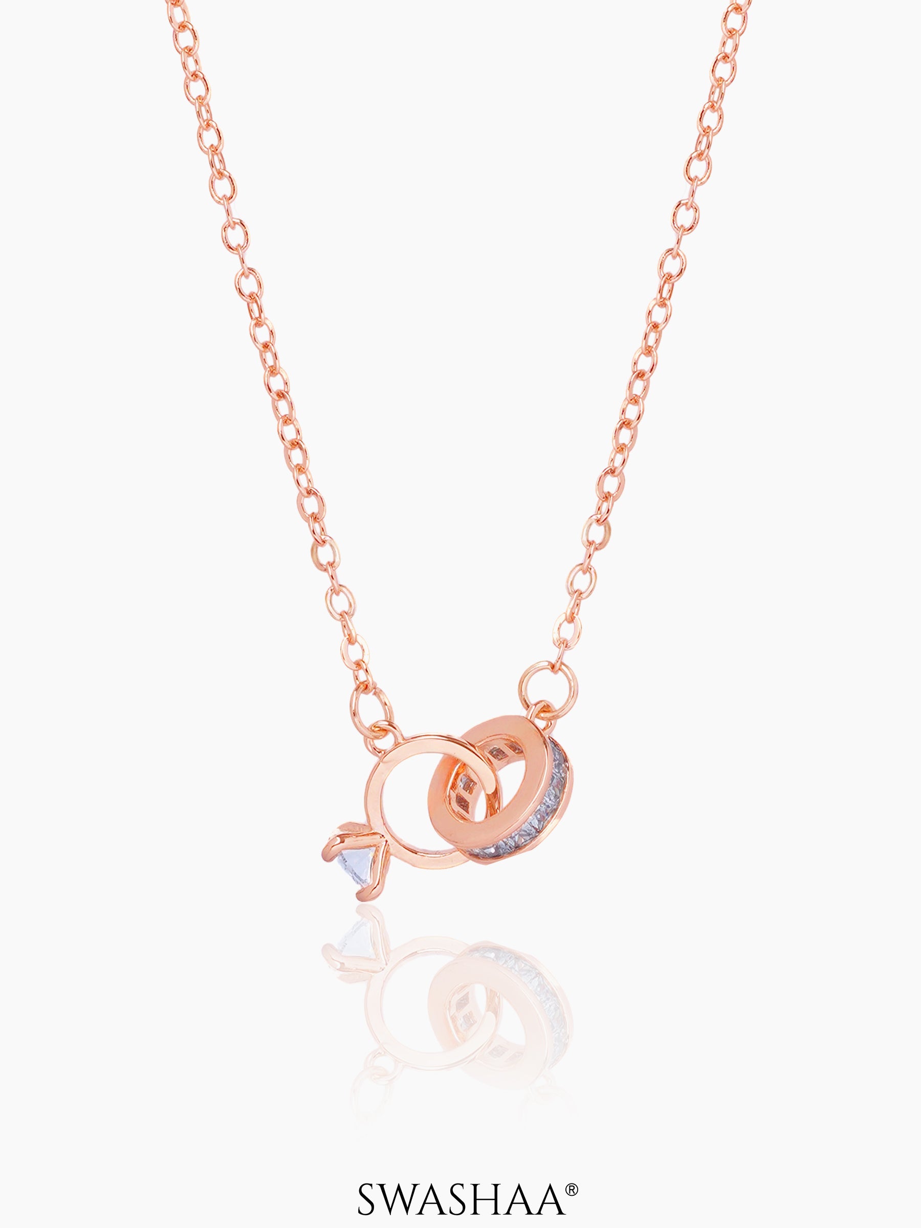 Just Got Hitched Ring Charm Rosegold Plated Chain Pendant Necklace