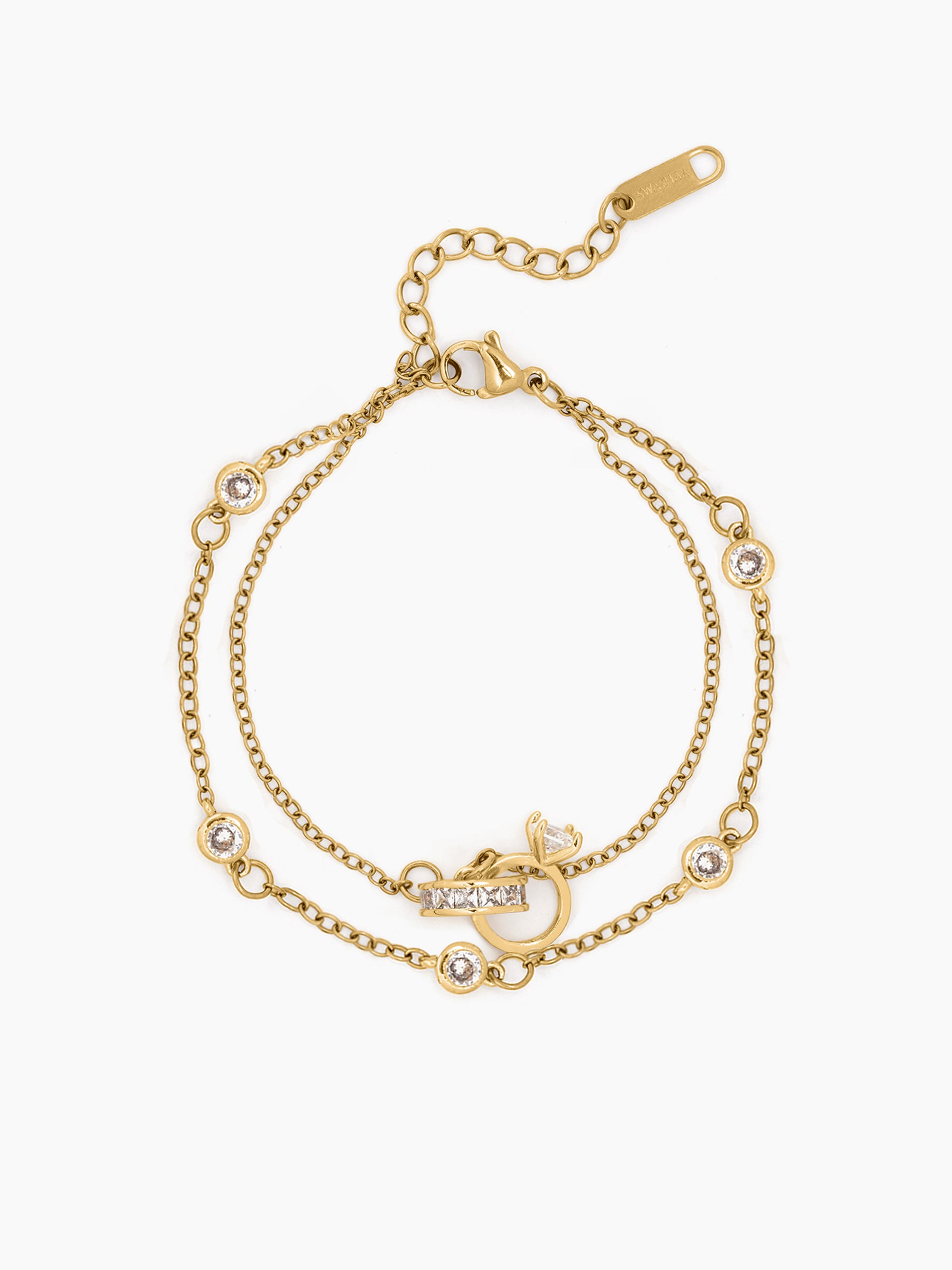 Just Got Hitched Round Ring Charm Layered 18K Gold Plated Loose Chain Bracelet