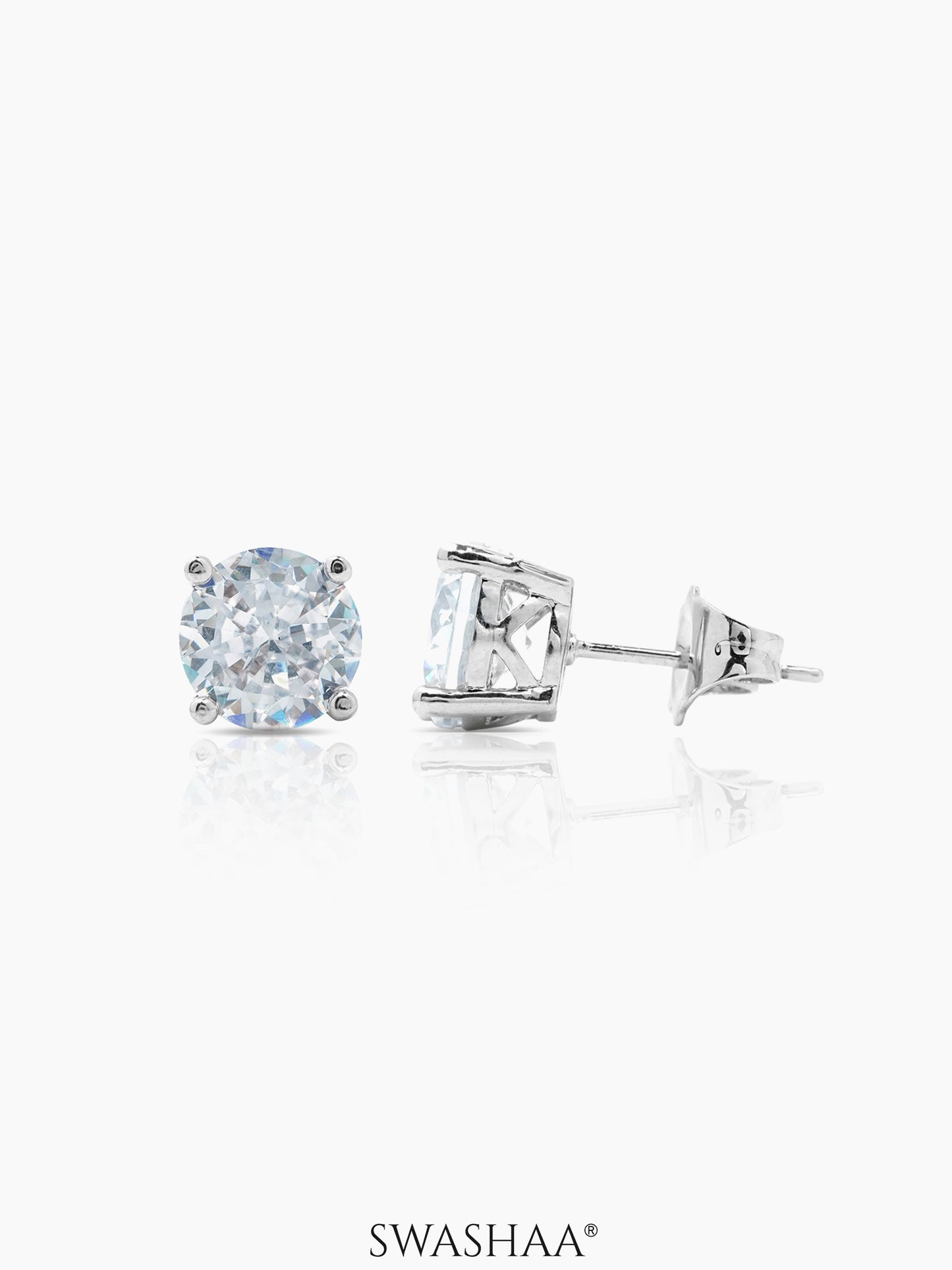 Kael Diamond Solitaire Silver Stud Earrings