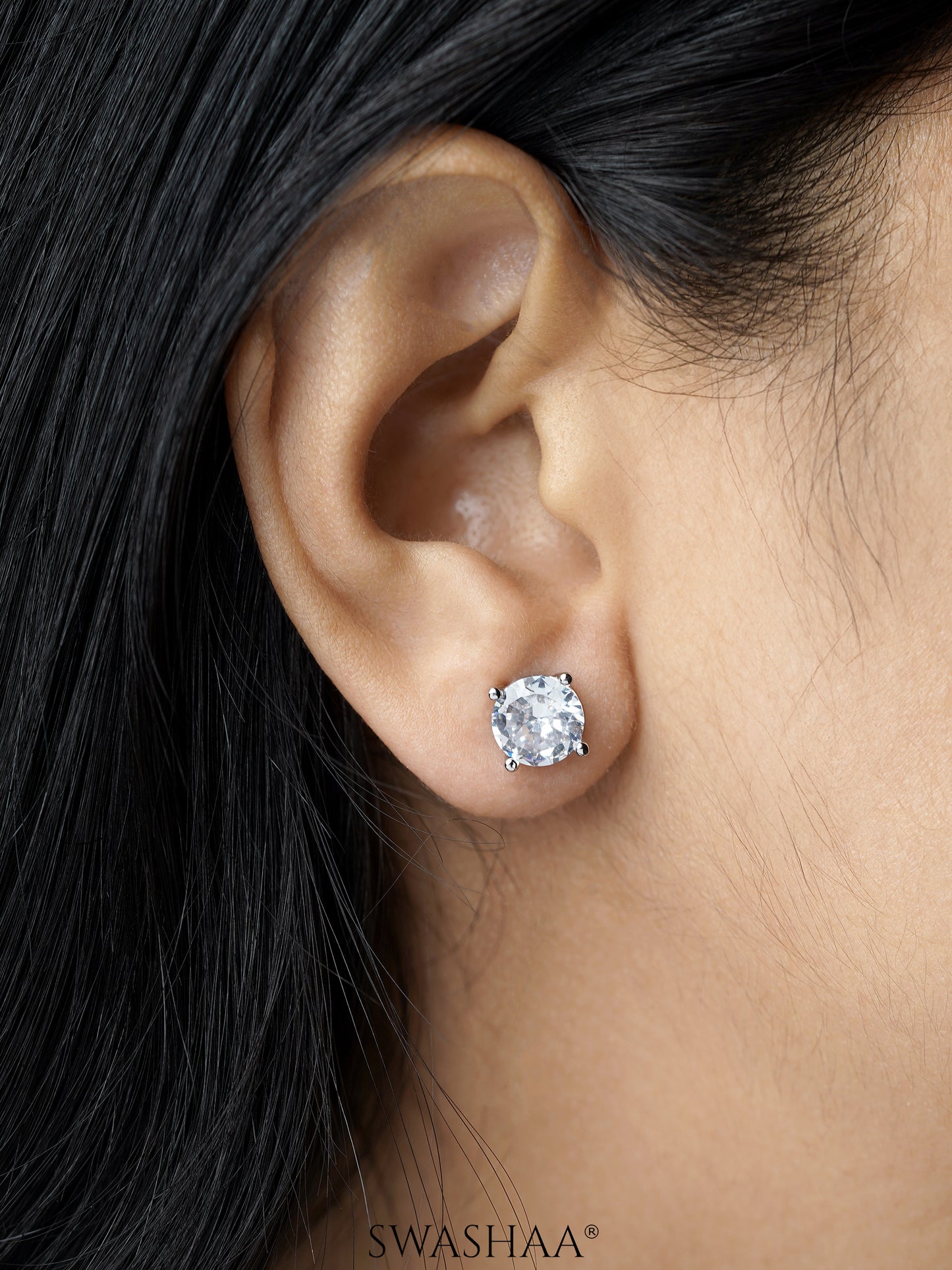 Kael Diamond Solitaire Silver Stud Earrings