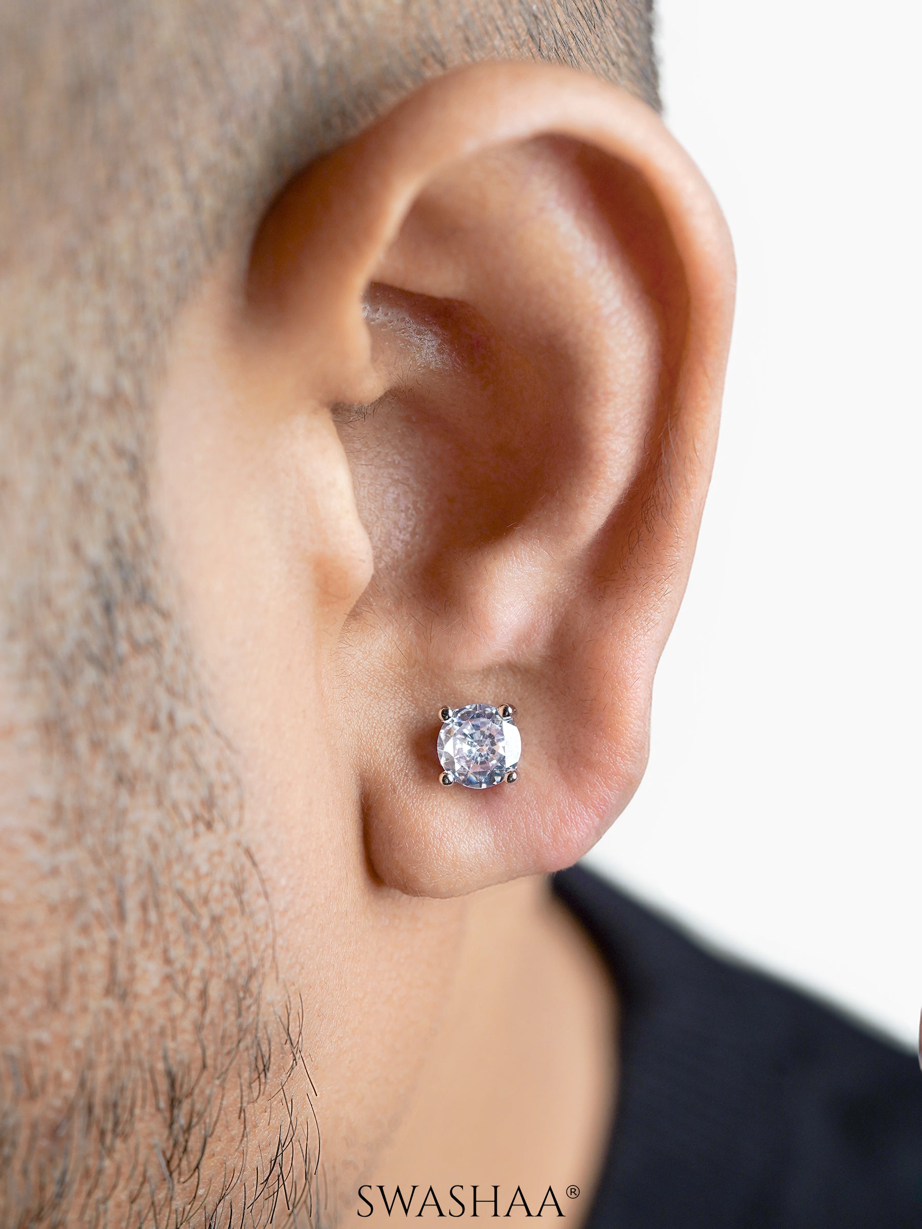 Kael Diamond Solitaire Silver Men's Stud Earrings