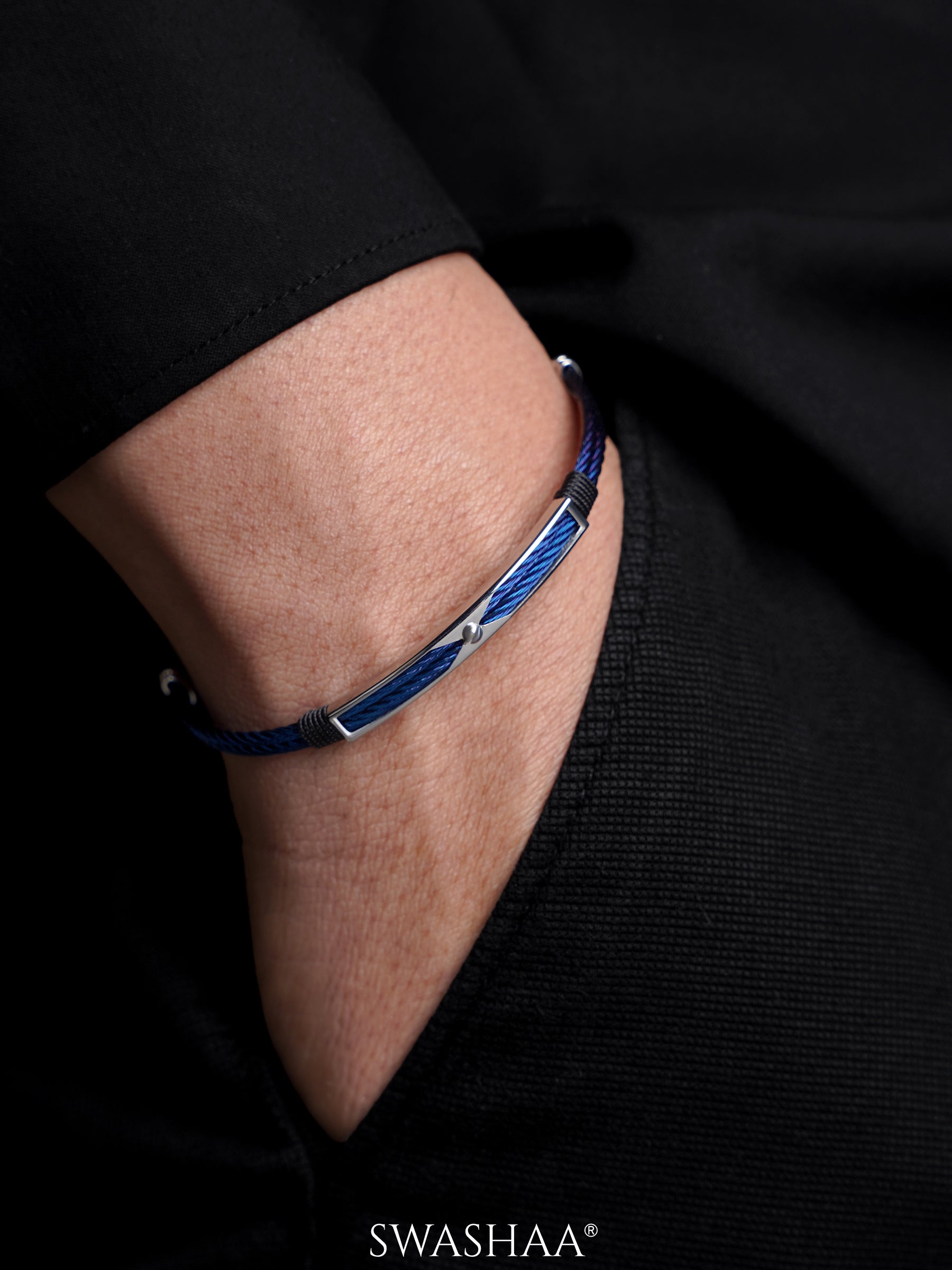 Kaelen Twin Blue Silver Wired Men's Bracelet