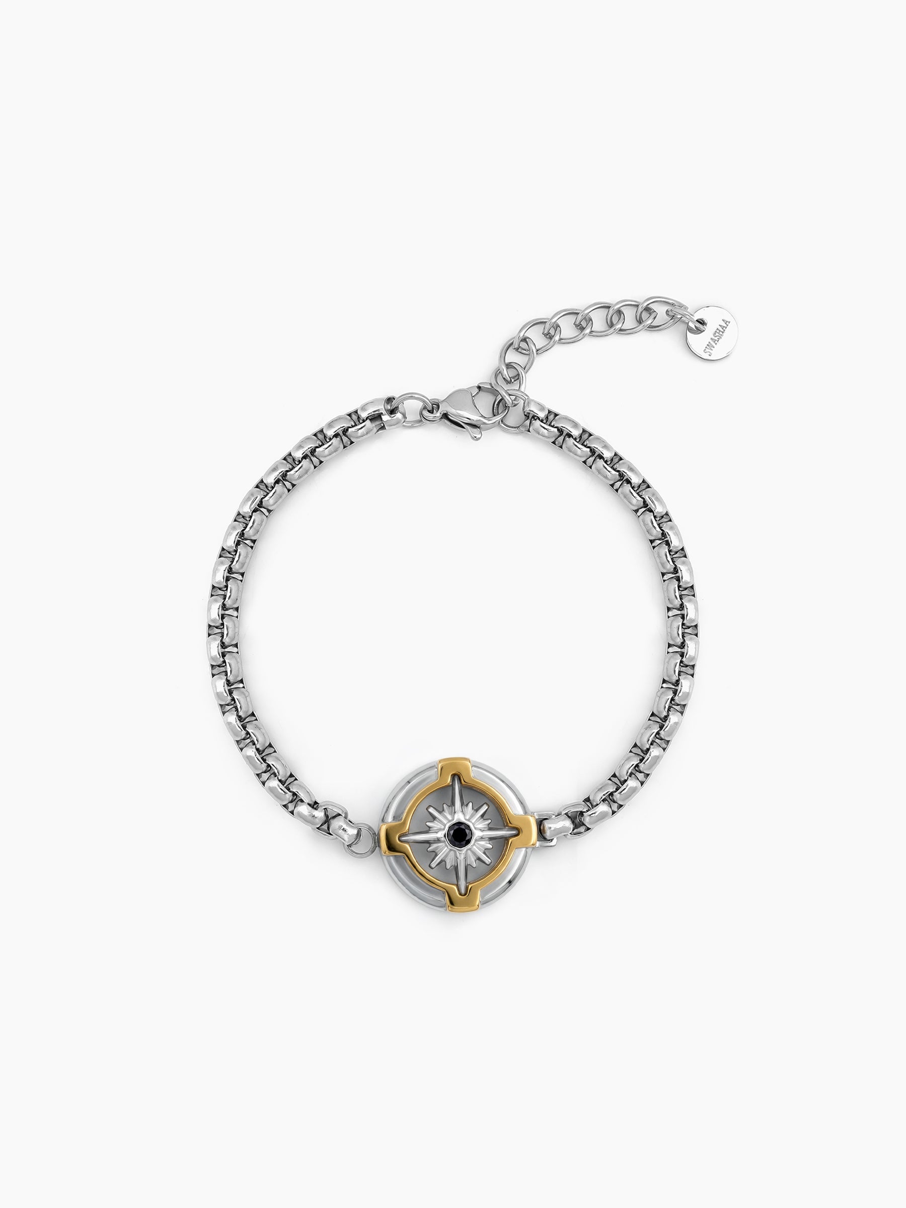 Atlas Circuit Silver - 18K Gold Plated Men's Chain Bracelet - Swashaa