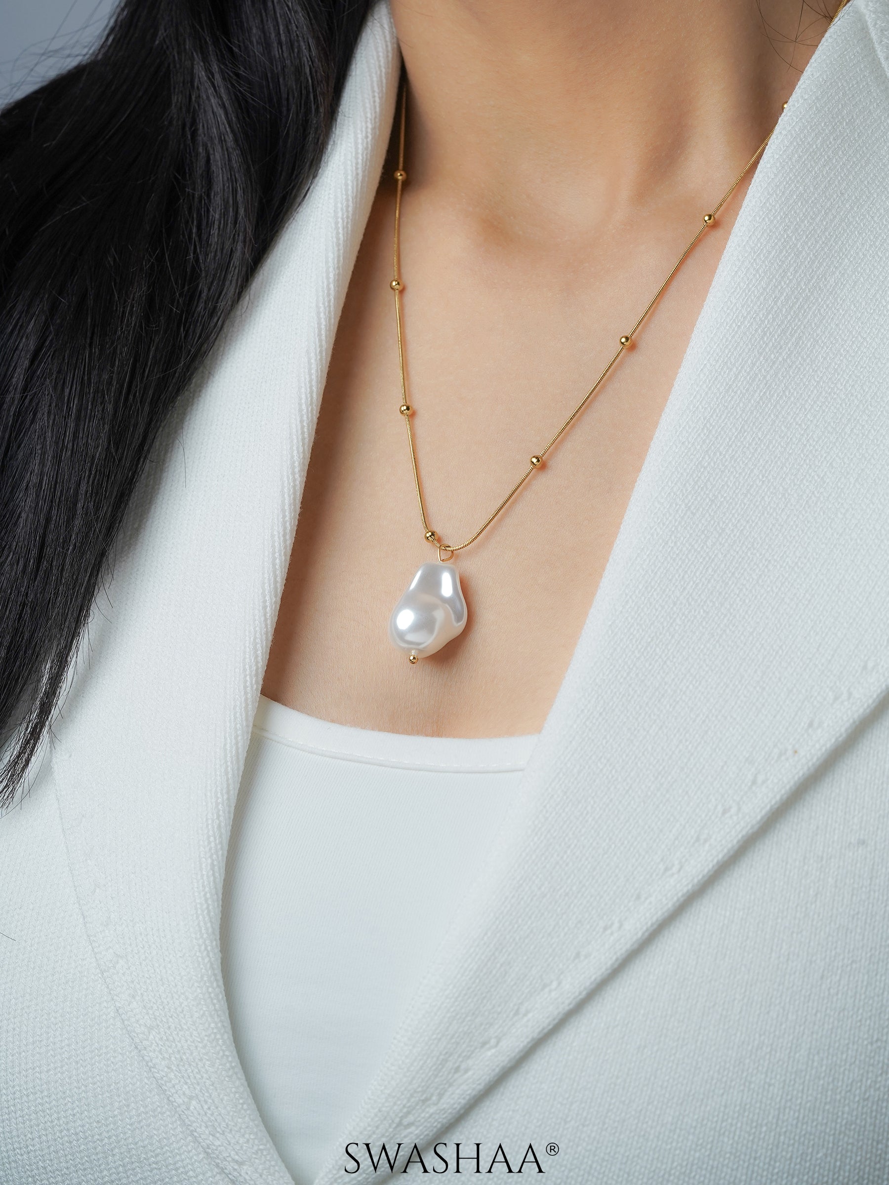 Kaino Pearl Beads 18K Gold Plated Chain Pendant Necklace