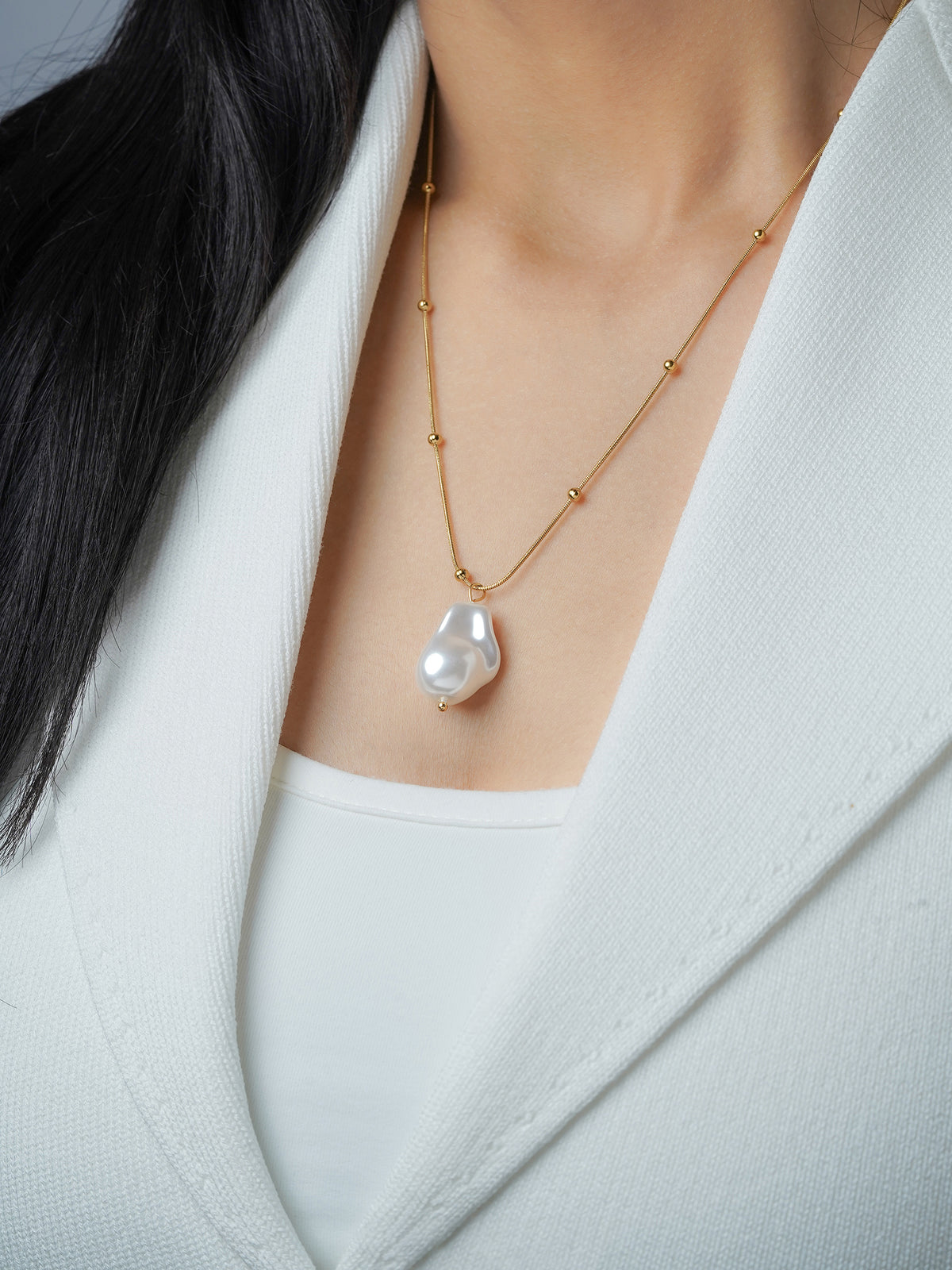 Kaino Pearl Beads 18K Gold Plated Chain Pendant Necklace
