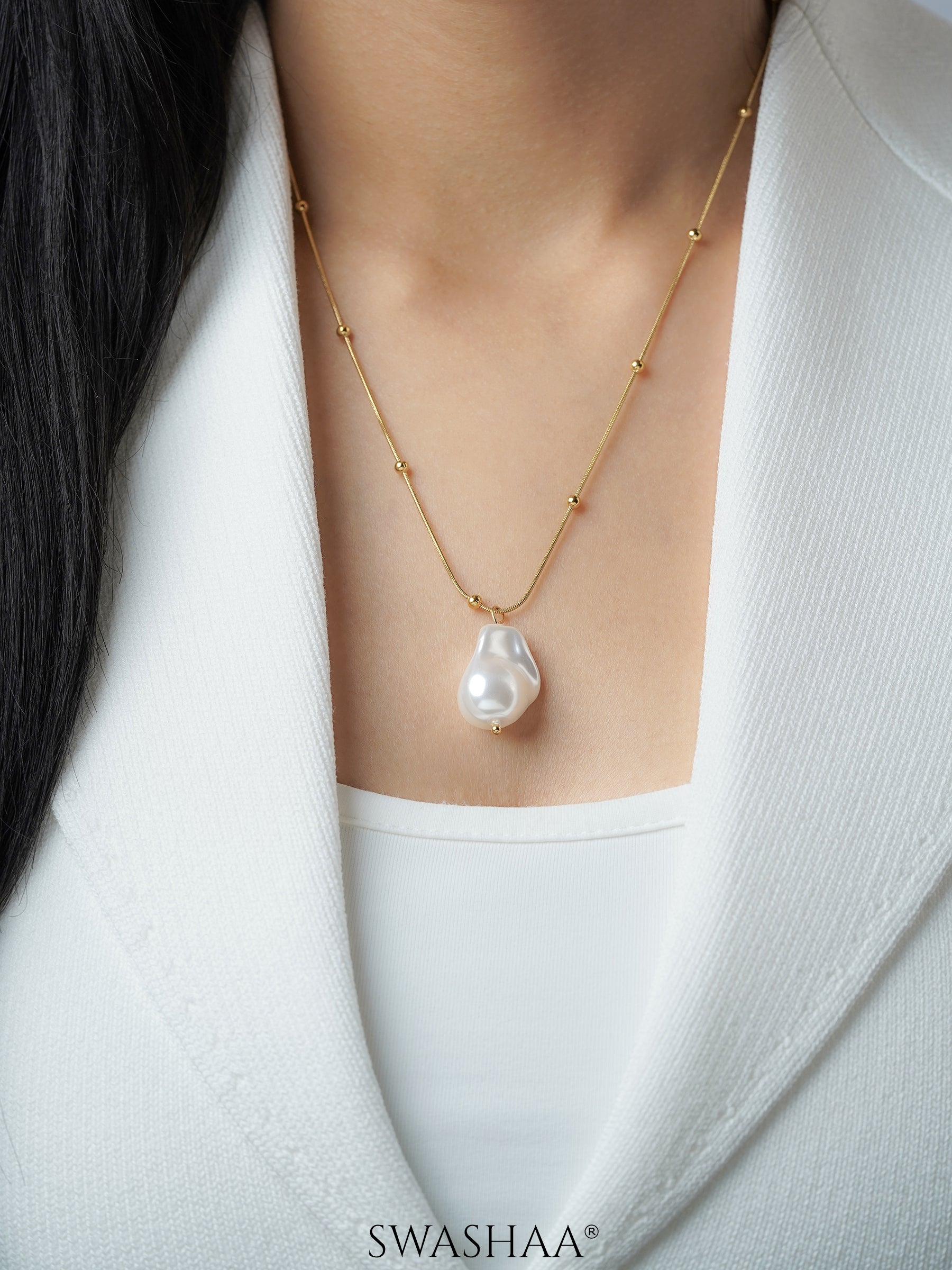 Kaino Pearl Beads 18K Gold Plated Chain Pendant Necklace