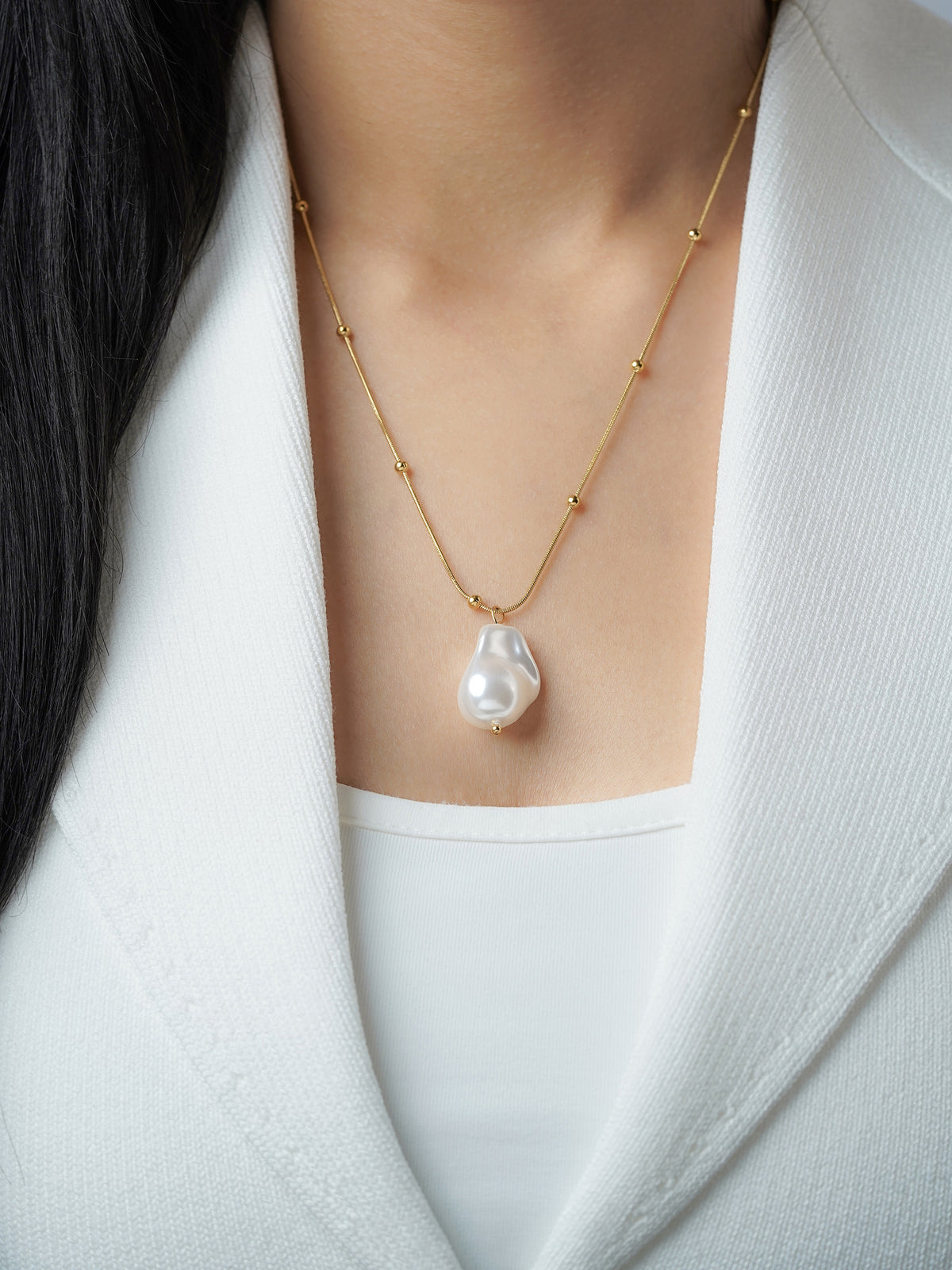 Kaino Pearl Beads 18K Gold Plated Chain Pendant Necklace