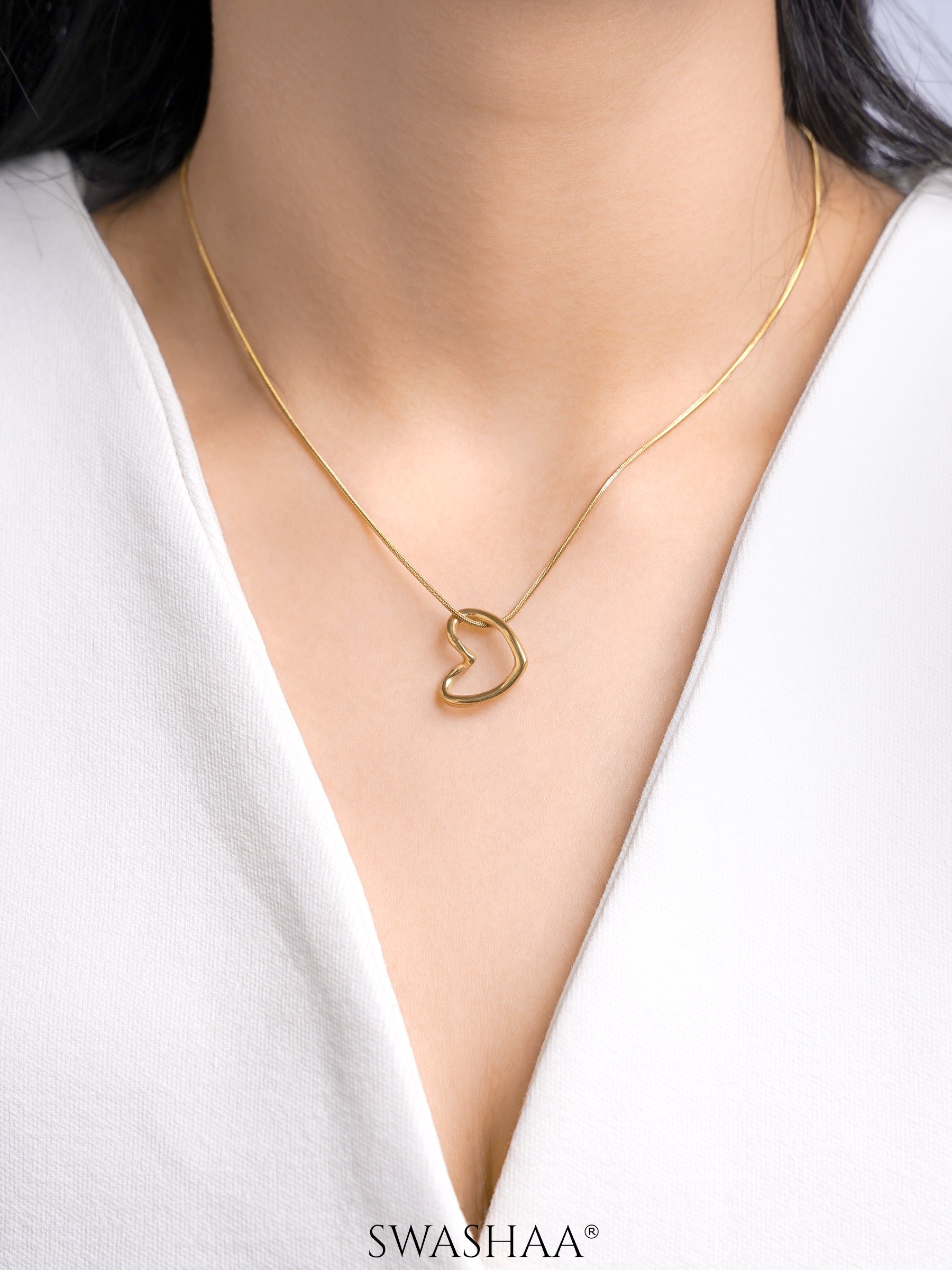 Kaira Holo Heart 18K Gold Plated Chain Pendant Necklace