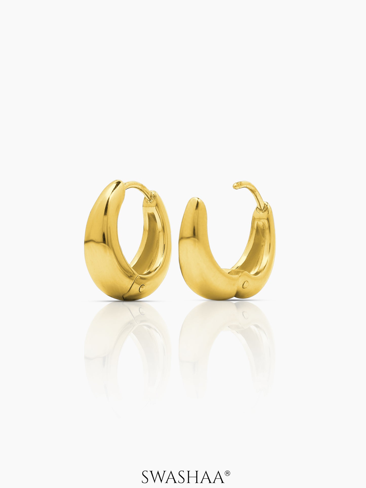 Kaizo Chunky Shiny 18K Gold Plated Men's Round Hoop Earrings