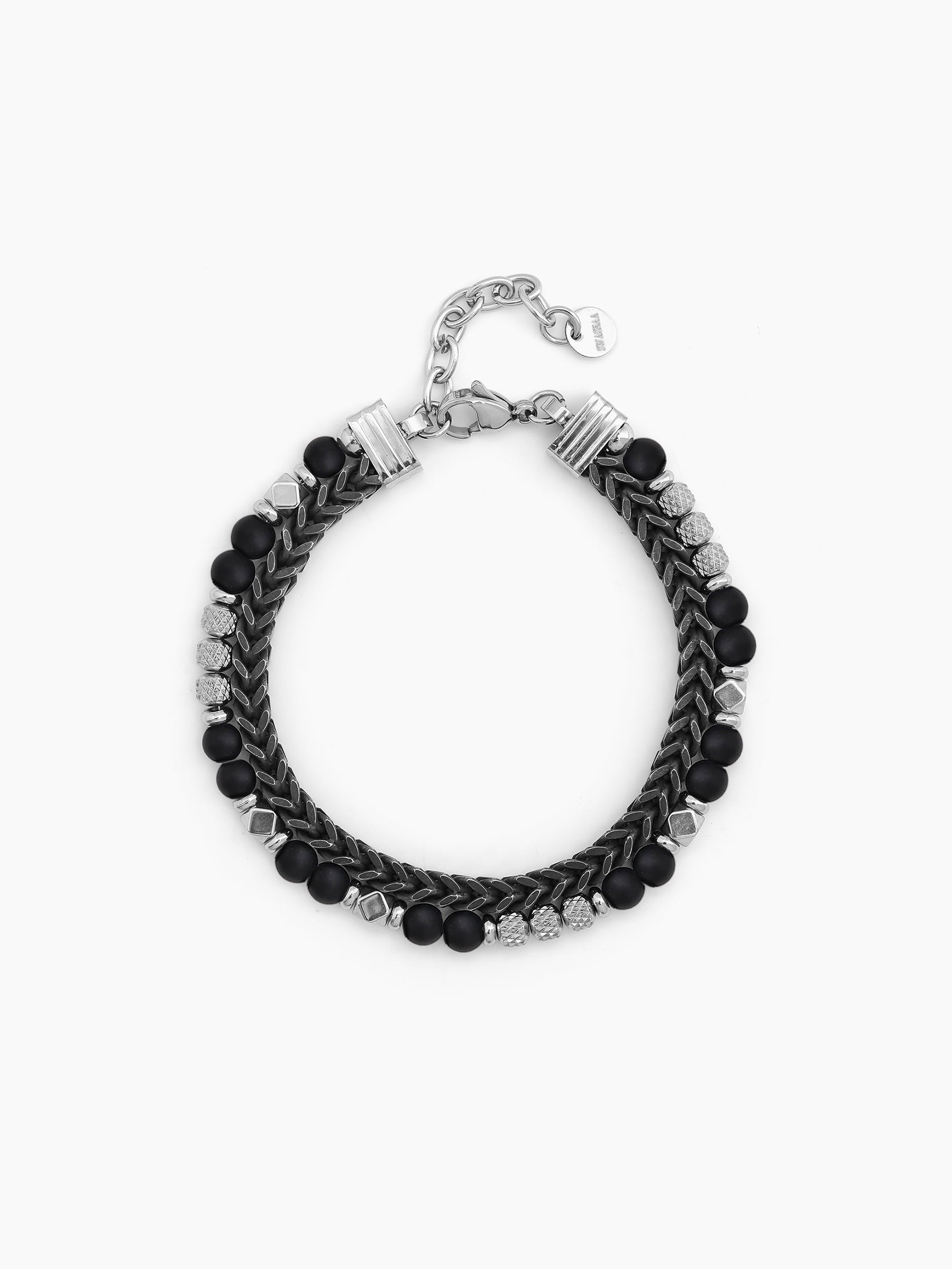 Kalen Beaded Black - Silver Men’s Bracelet - Swashaa