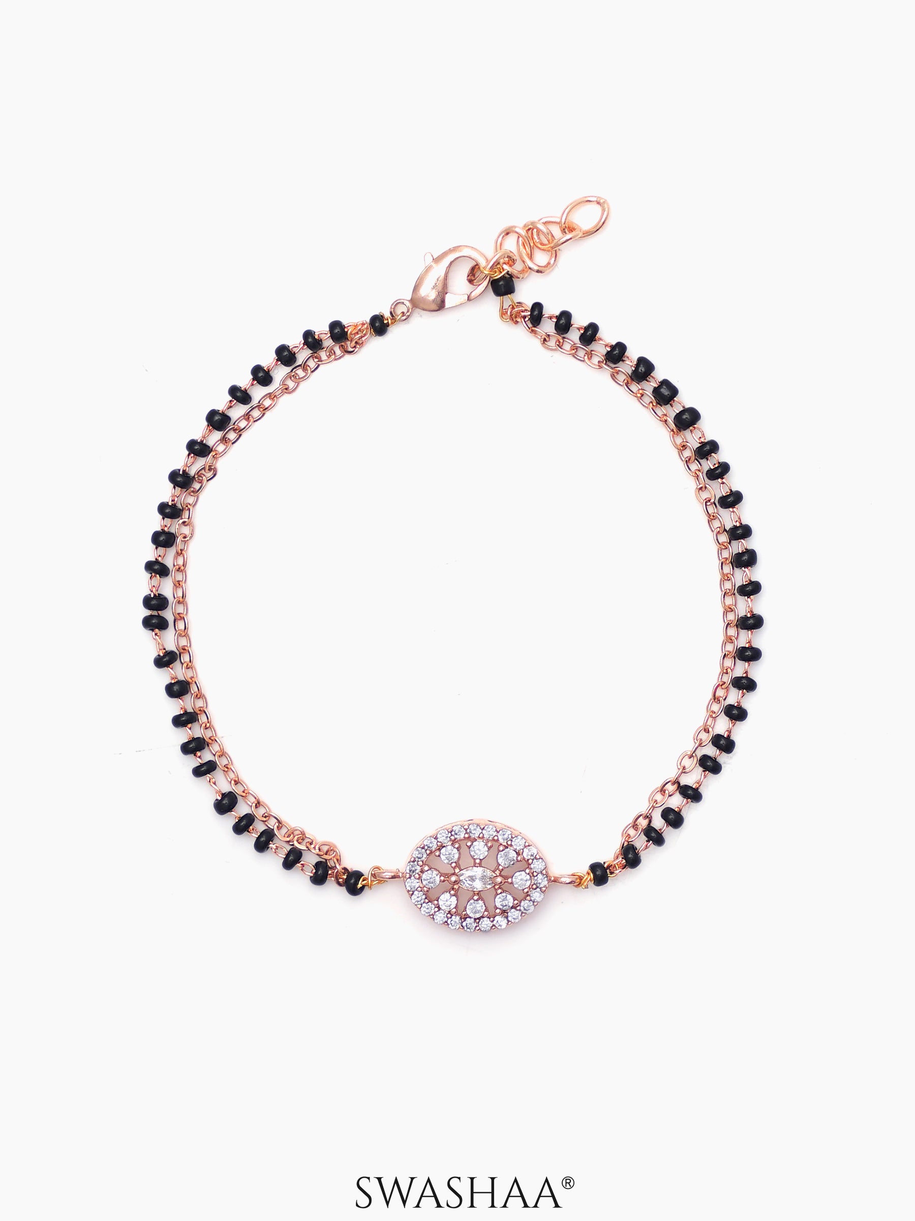 Kasak Shimmering White Marquise Stones Rosegold Plated Mangalsutra Bracelet