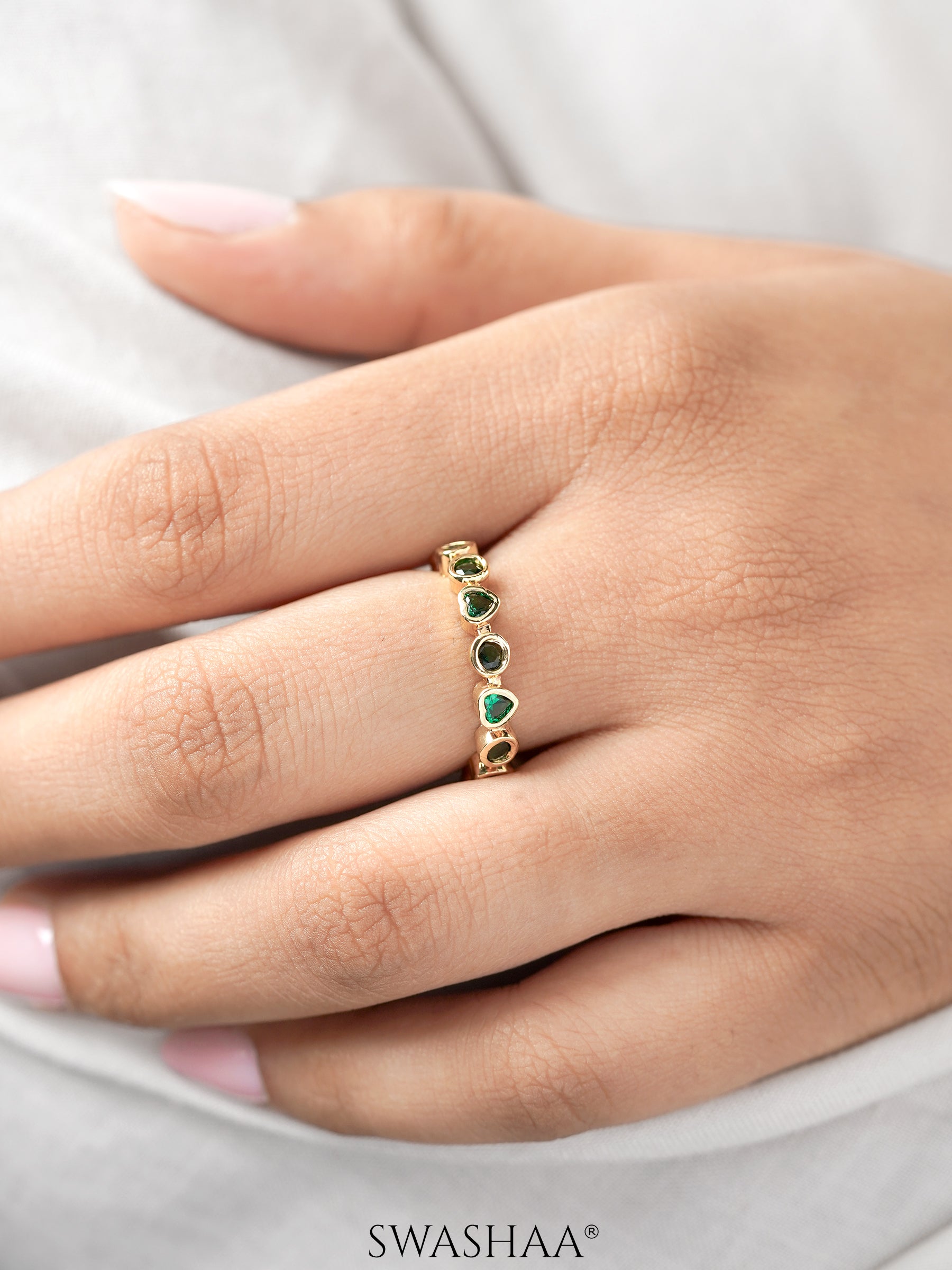 Katherine Clustered Emerald Green Stones 18K Gold Plated Band Ring