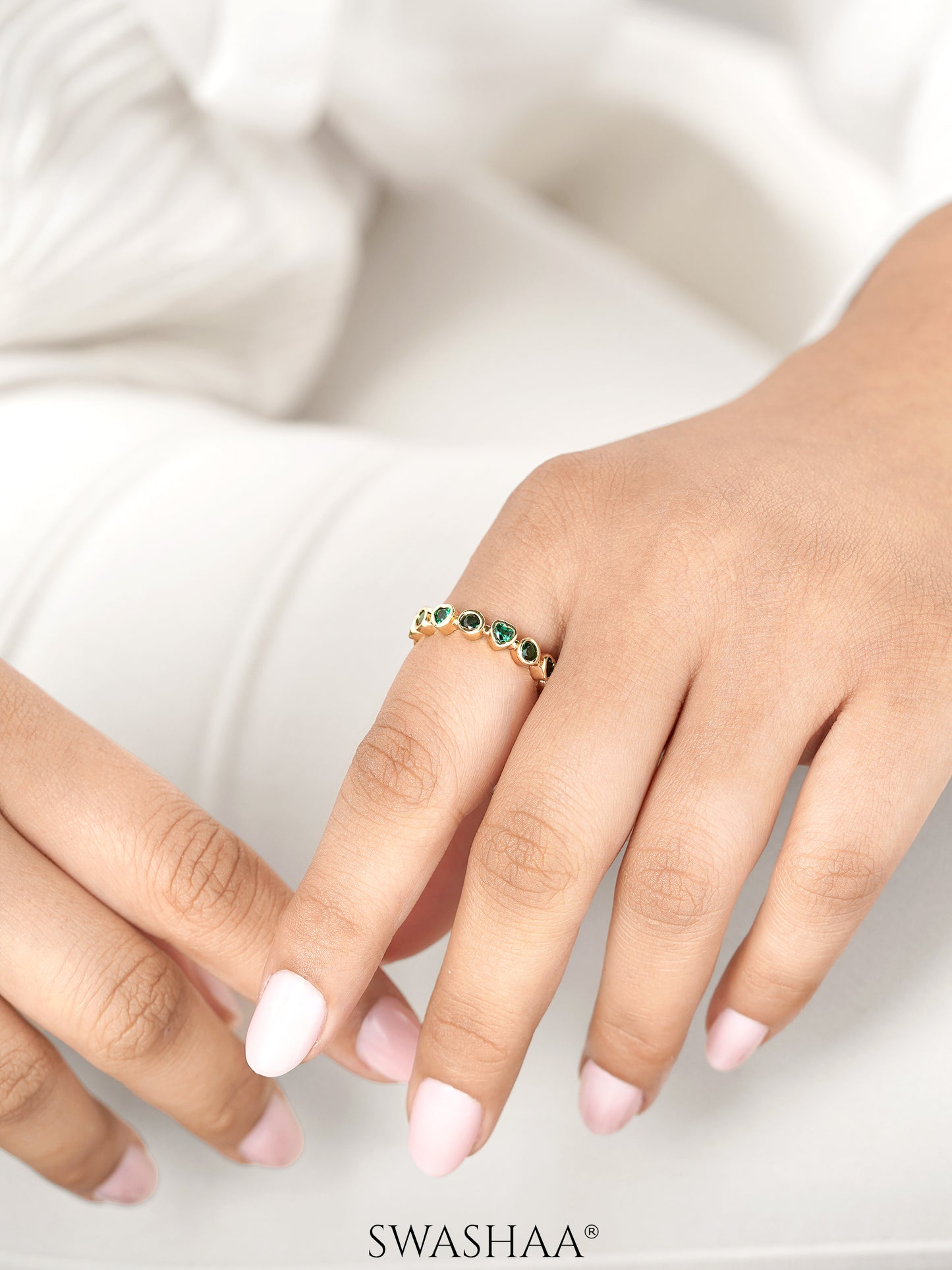 Katherine Clustered Emerald Green Stones 18K Gold Plated Band Ring