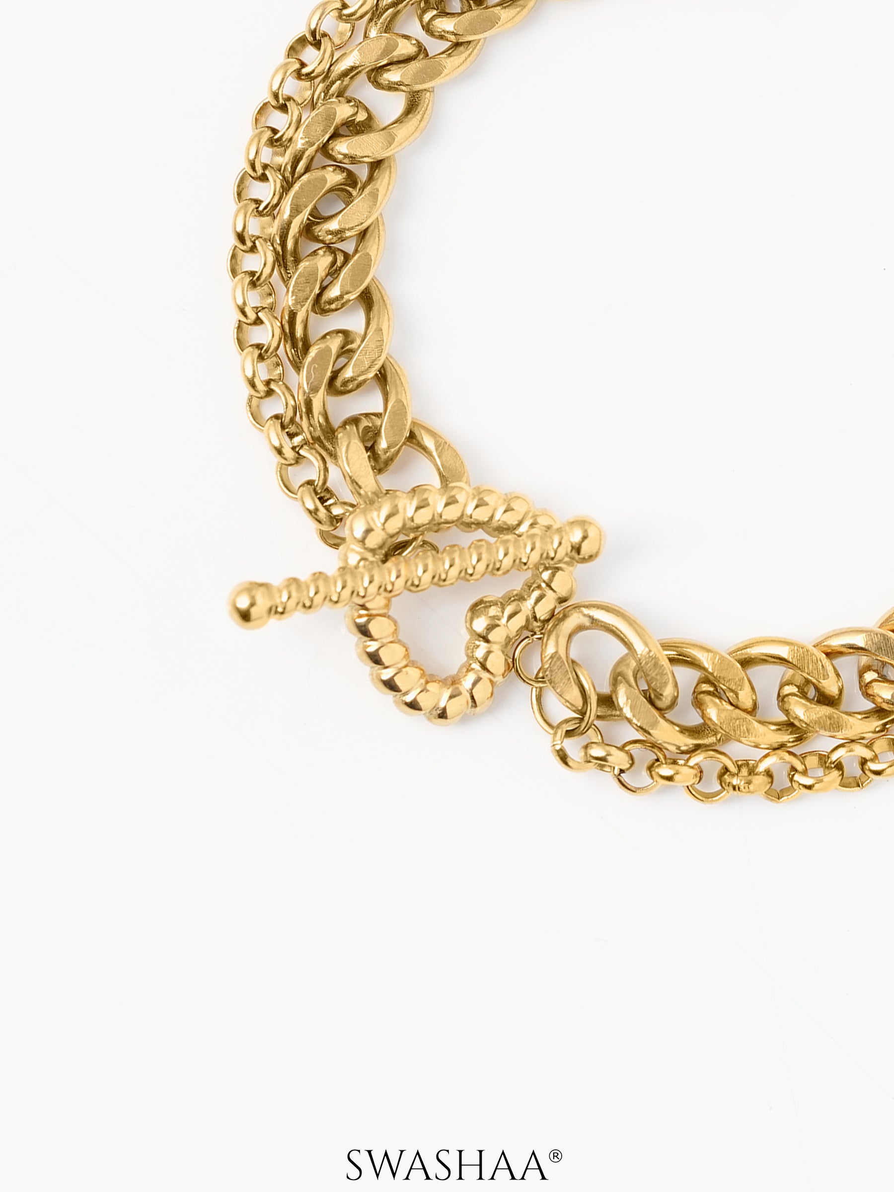 Kian Link Layered Toggle Clasp 18K Gold Plated Loose Chain Bracelet