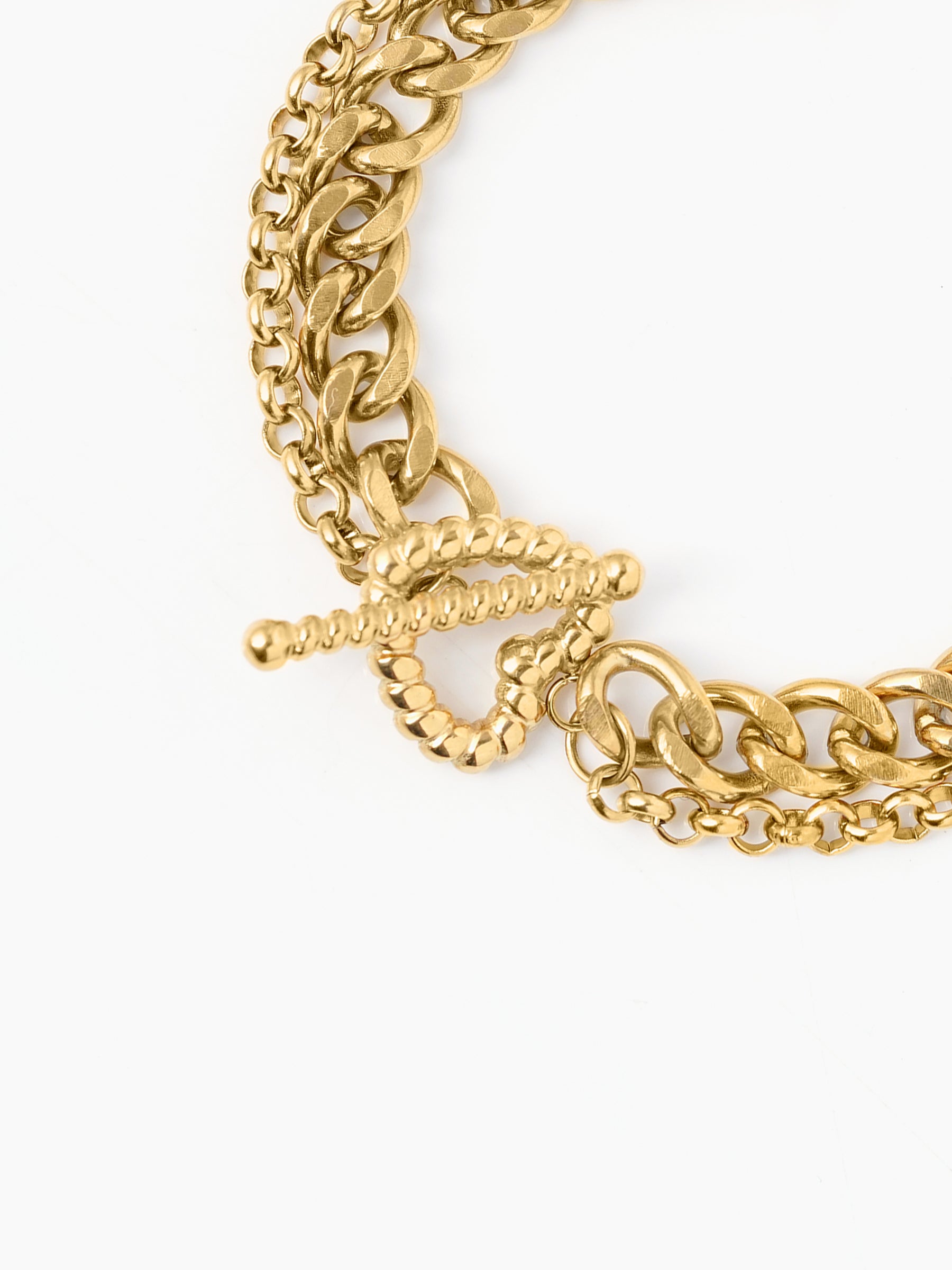 Kian Link Layered Heart Toggle Clasp 18K Gold Plated Women's Loose Chain Bracelet