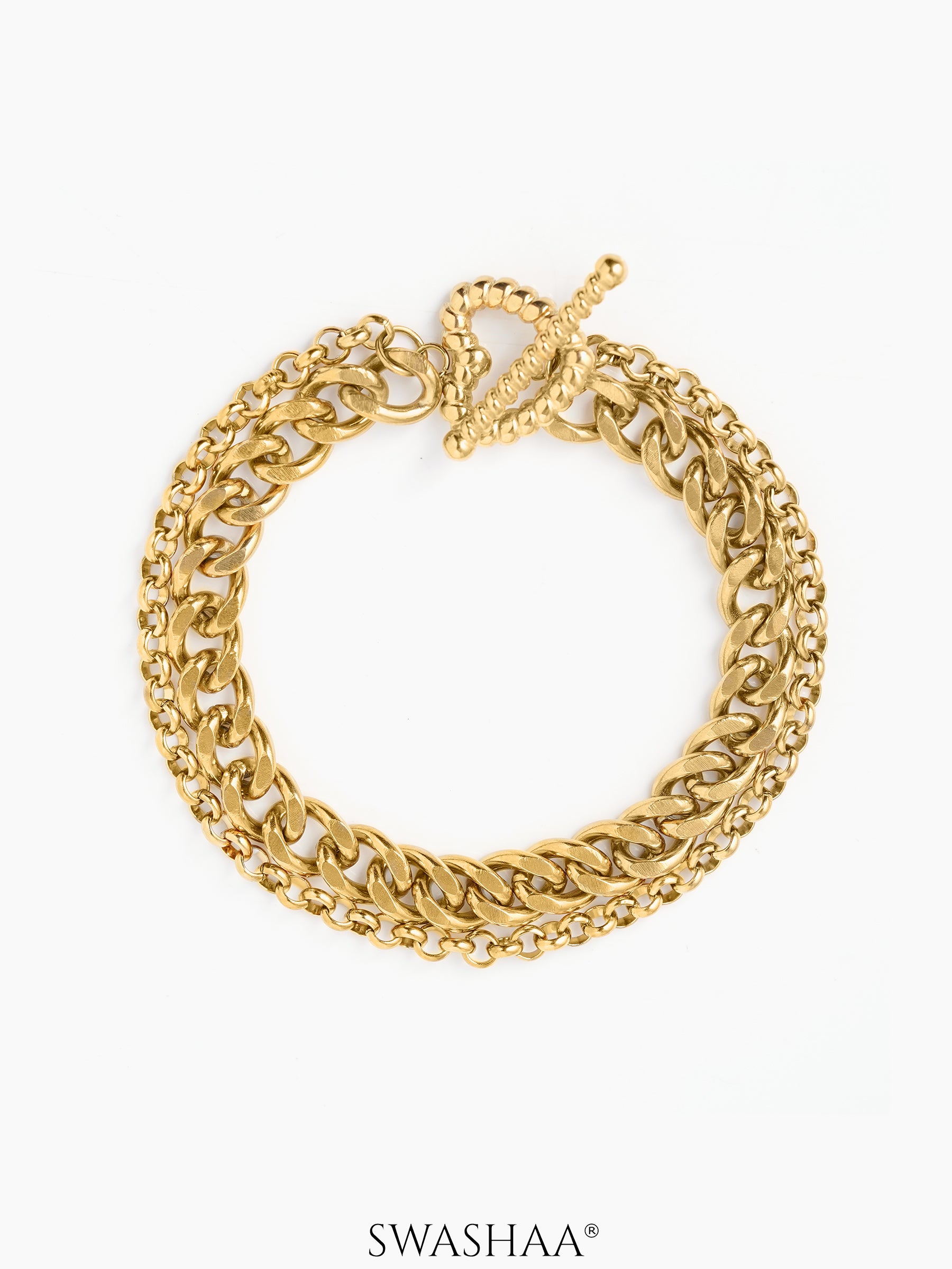 Kian Link Layered Toggle Clasp 18K Gold Plated Loose Chain Bracelet