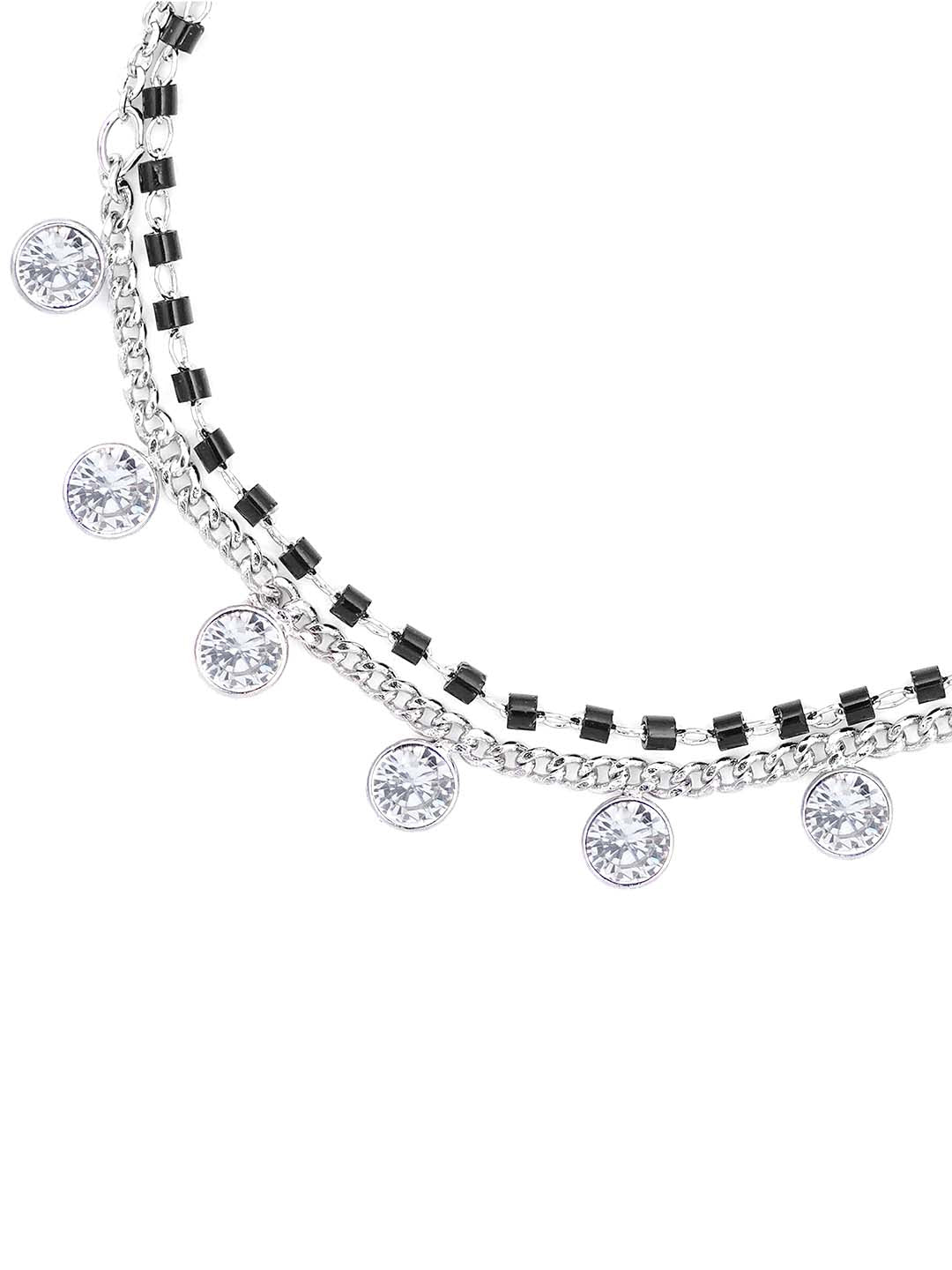 Kiara Diamond Charms Doubled Layered SIlver Mangalsutra Bracelet