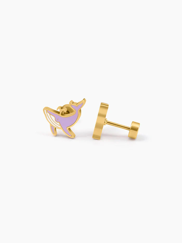Kimo Whale Charm 18K Gold Plated Kid's Stud Earrings
