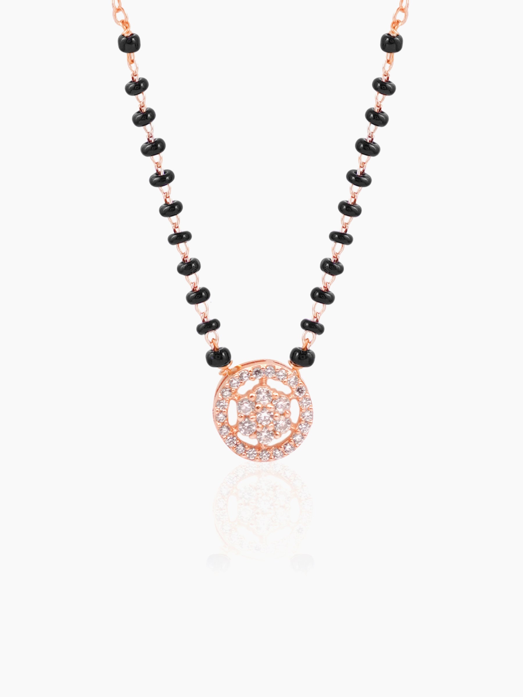 Kisna Circular Diamond Charm Rosegold Plated Mangalsutra