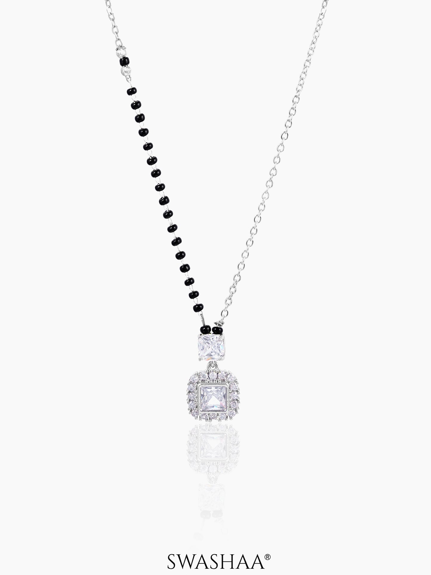 Kissha Square Cut Diamond Solitaire Silver Pendant Mangalsutra