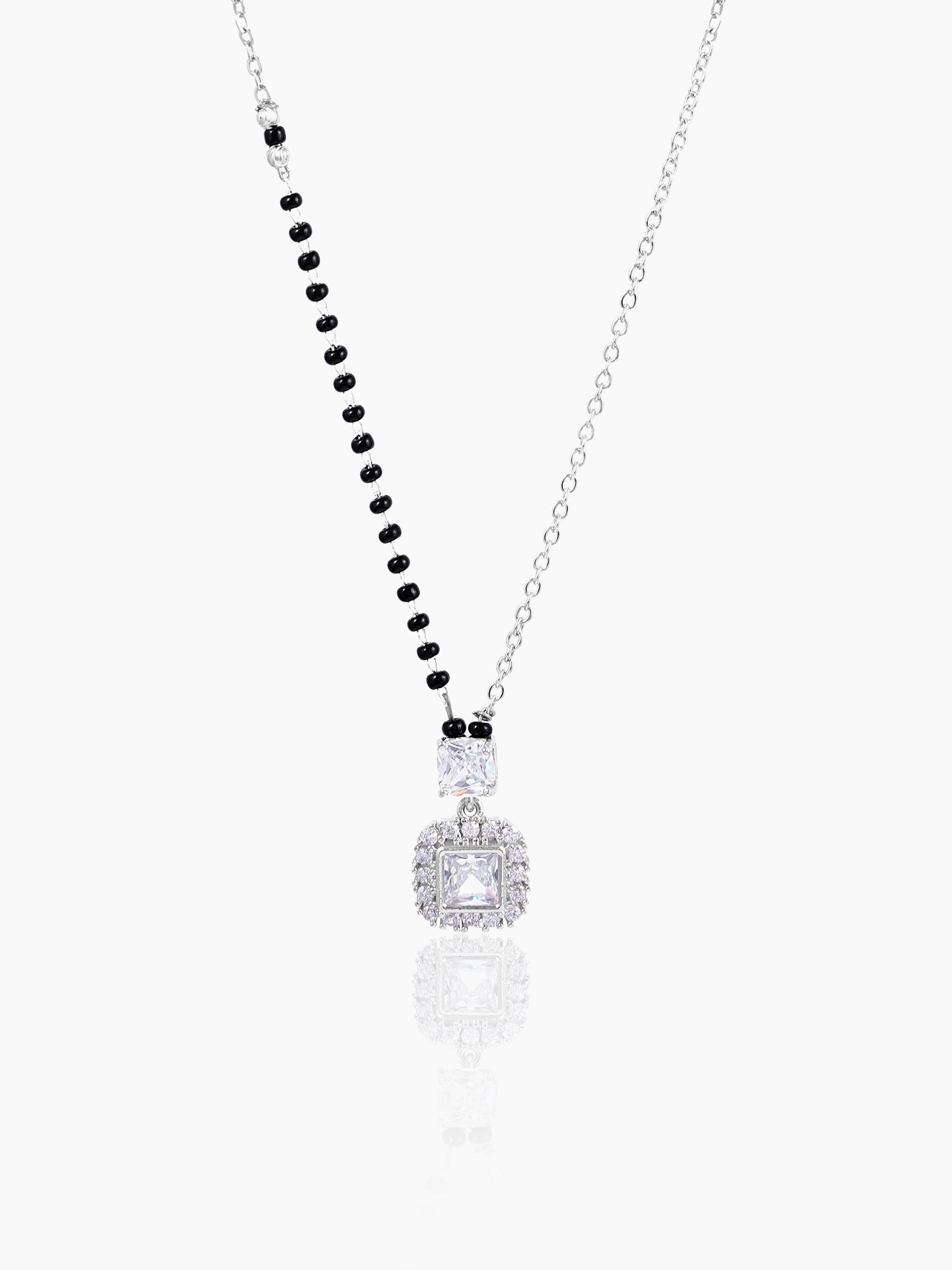 Kissha Square Cut Diamond Solitaire Silver Pendant Mangalsutra