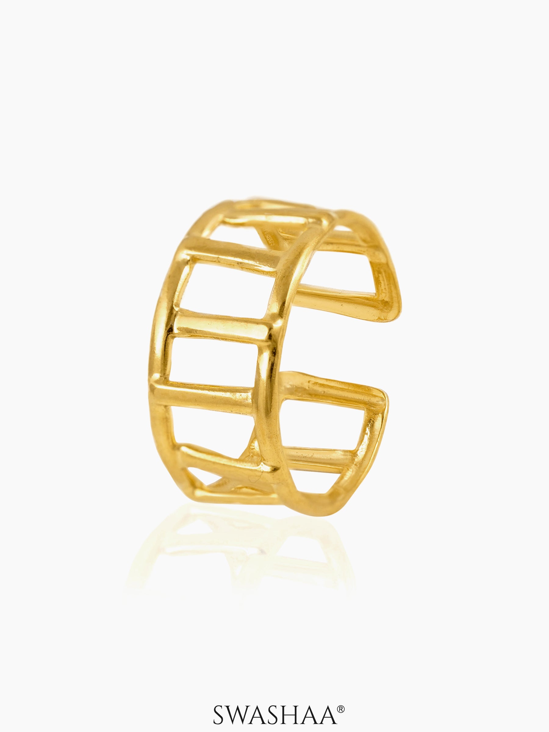 Kiya Horizontal Bars Hollow 18K Gold Plated Ring
