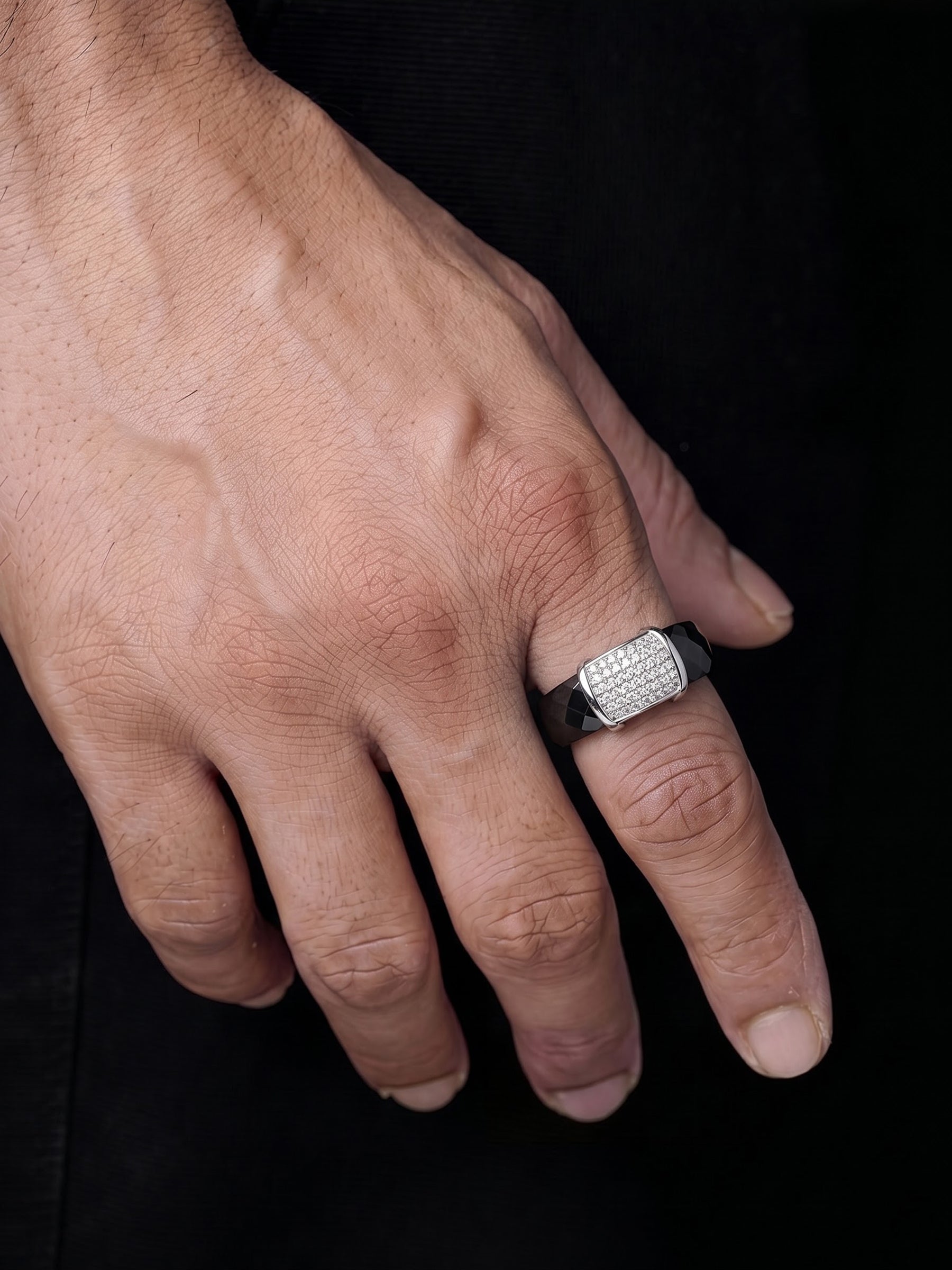 Kraze Diamond Black-Silver Men's Rings