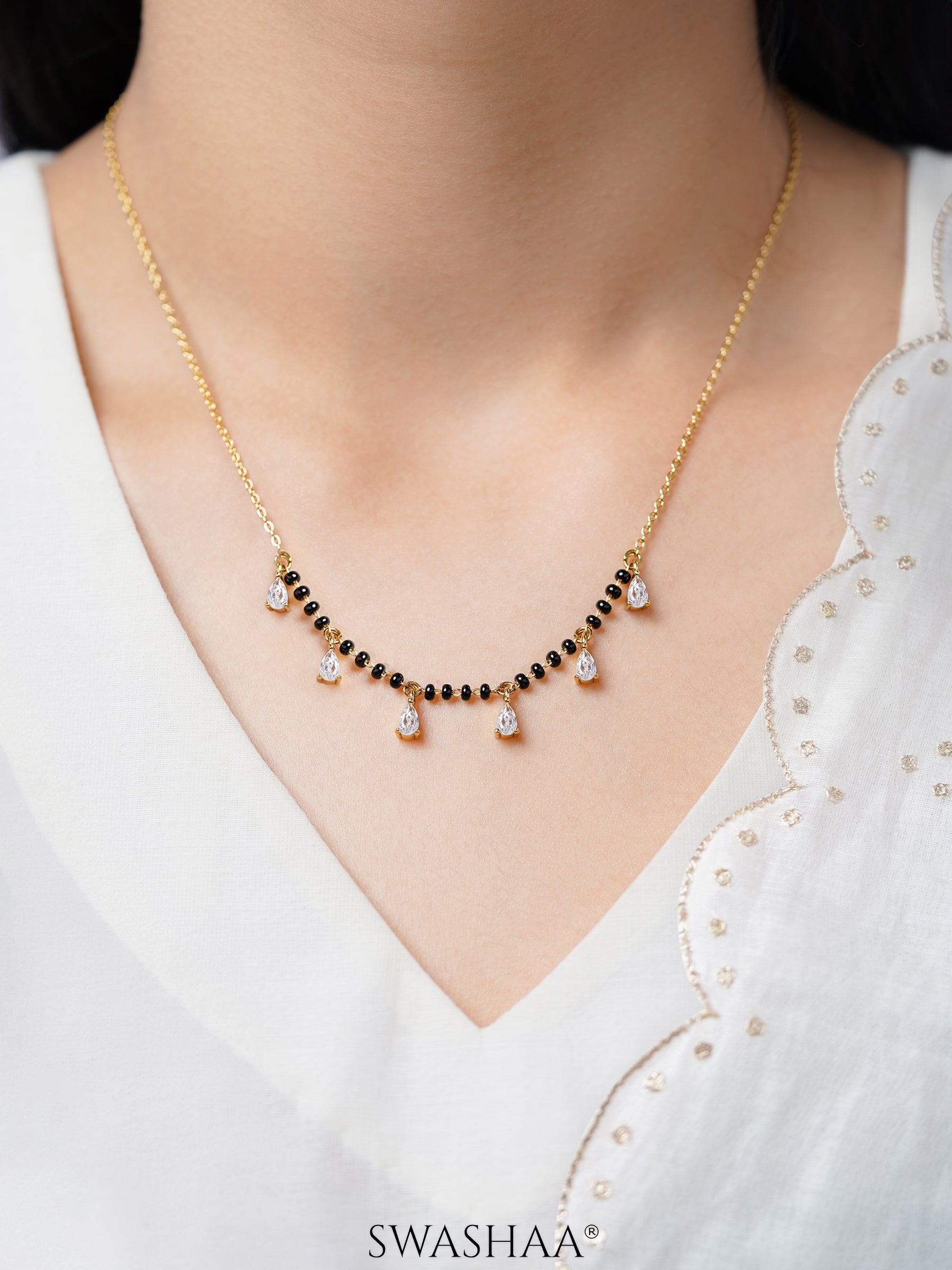 Kunika Sparkling Diamond Rosegold Plated Mangalsutra