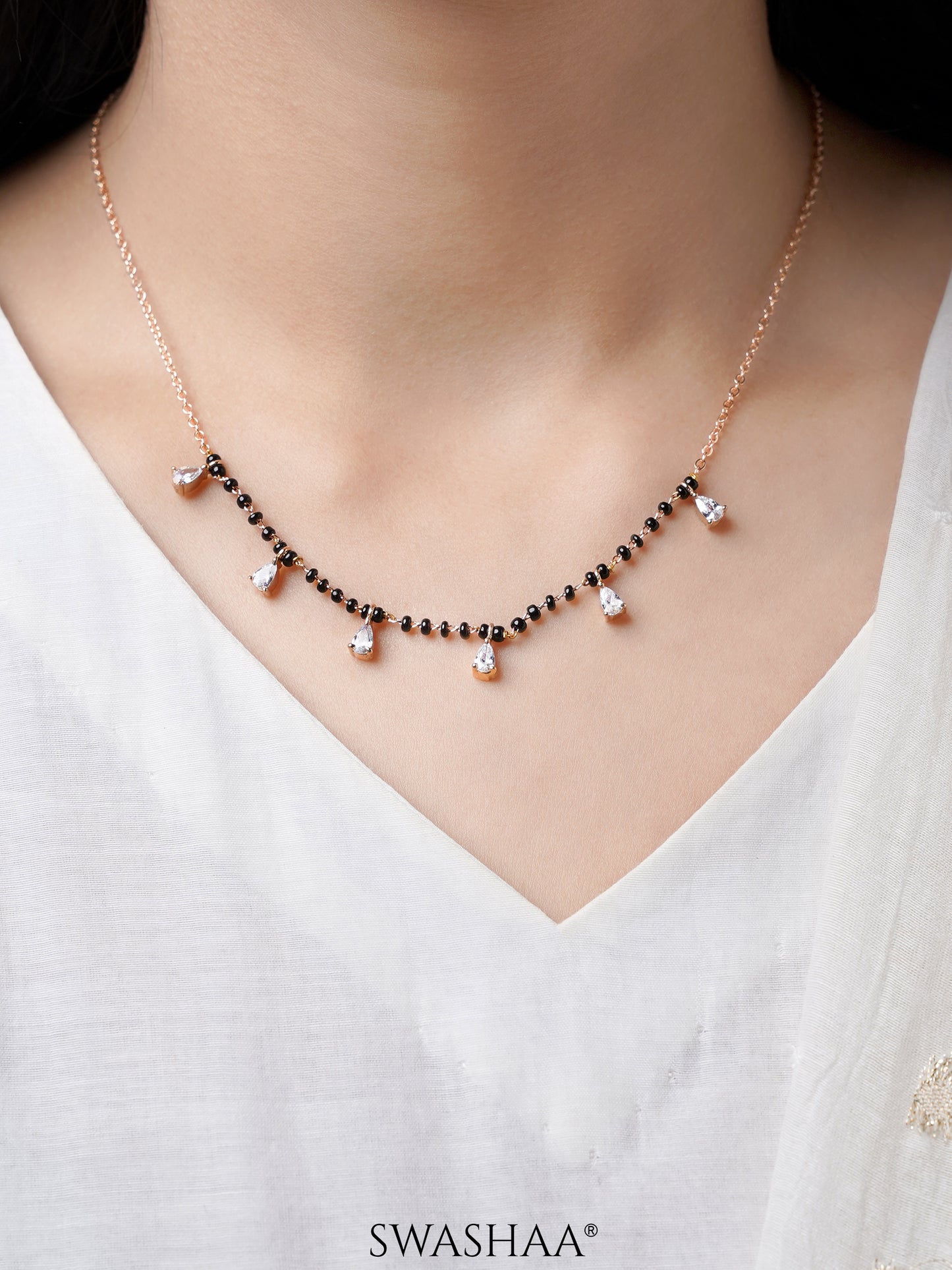 Kunika Sparkling Diamond Rosegold Plated Mangalsutra