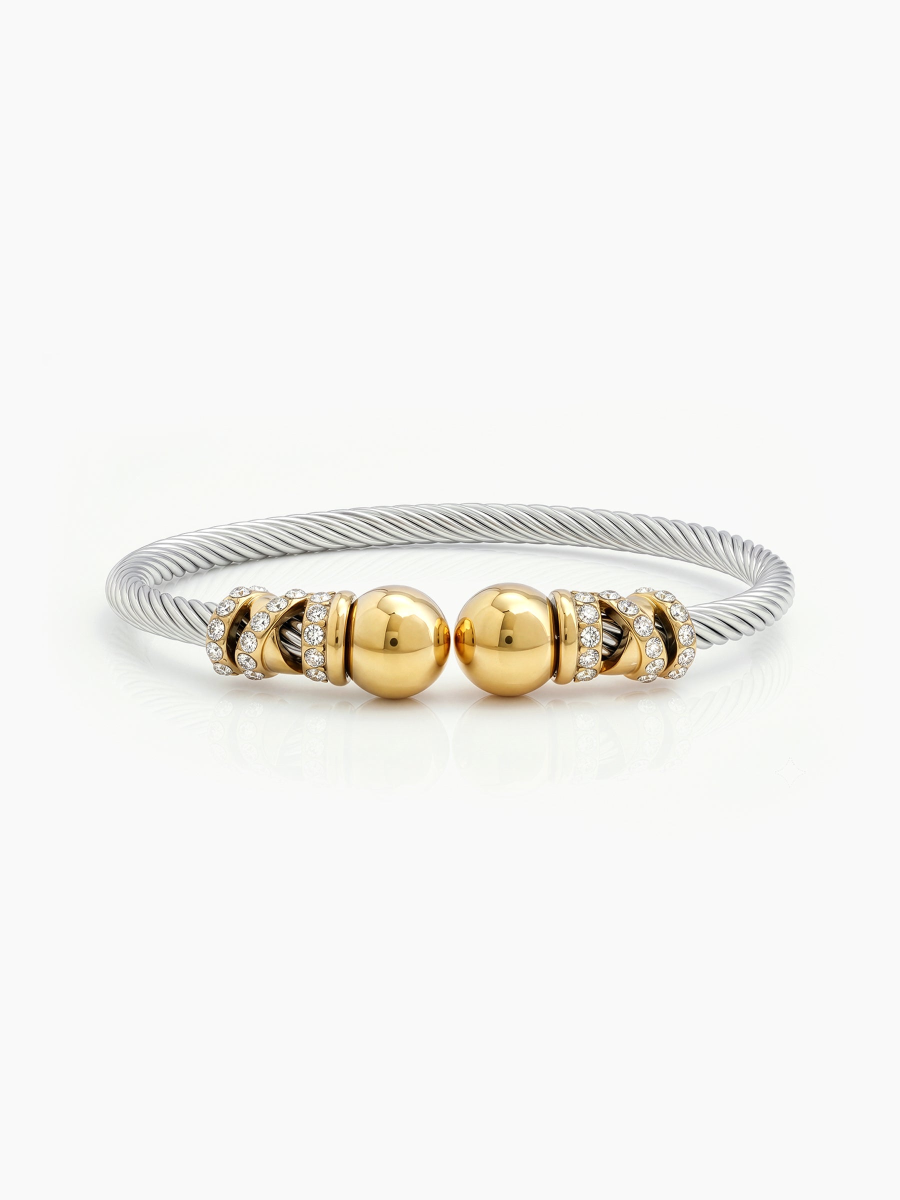 Kylin Diamond Silver - 18 Gold Plated Women's Wired Cuff Solid Bracelet