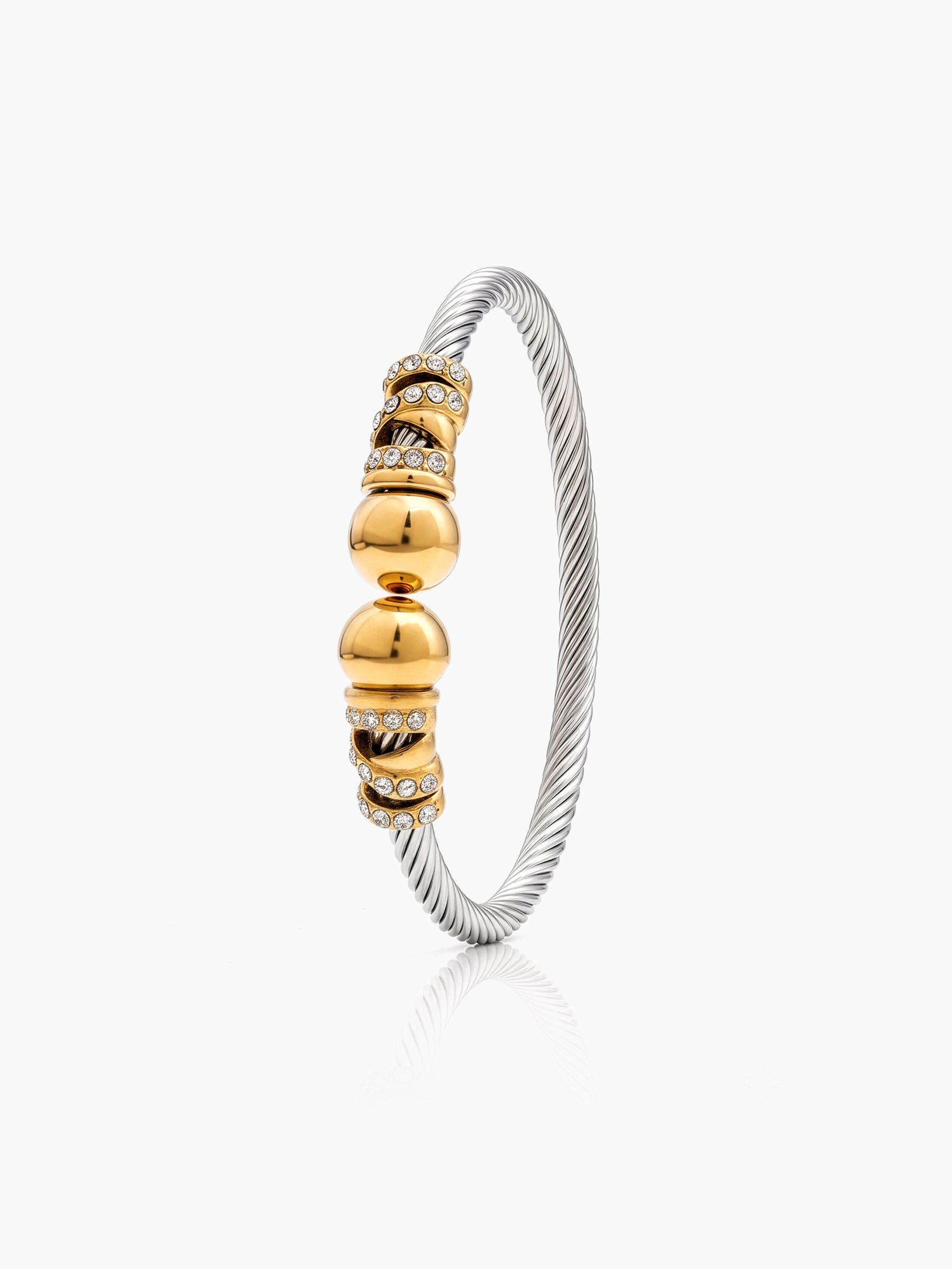 Kylin Diamond Silver - 18 Gold Plated Women's Wired Cuff Solid Bracelet