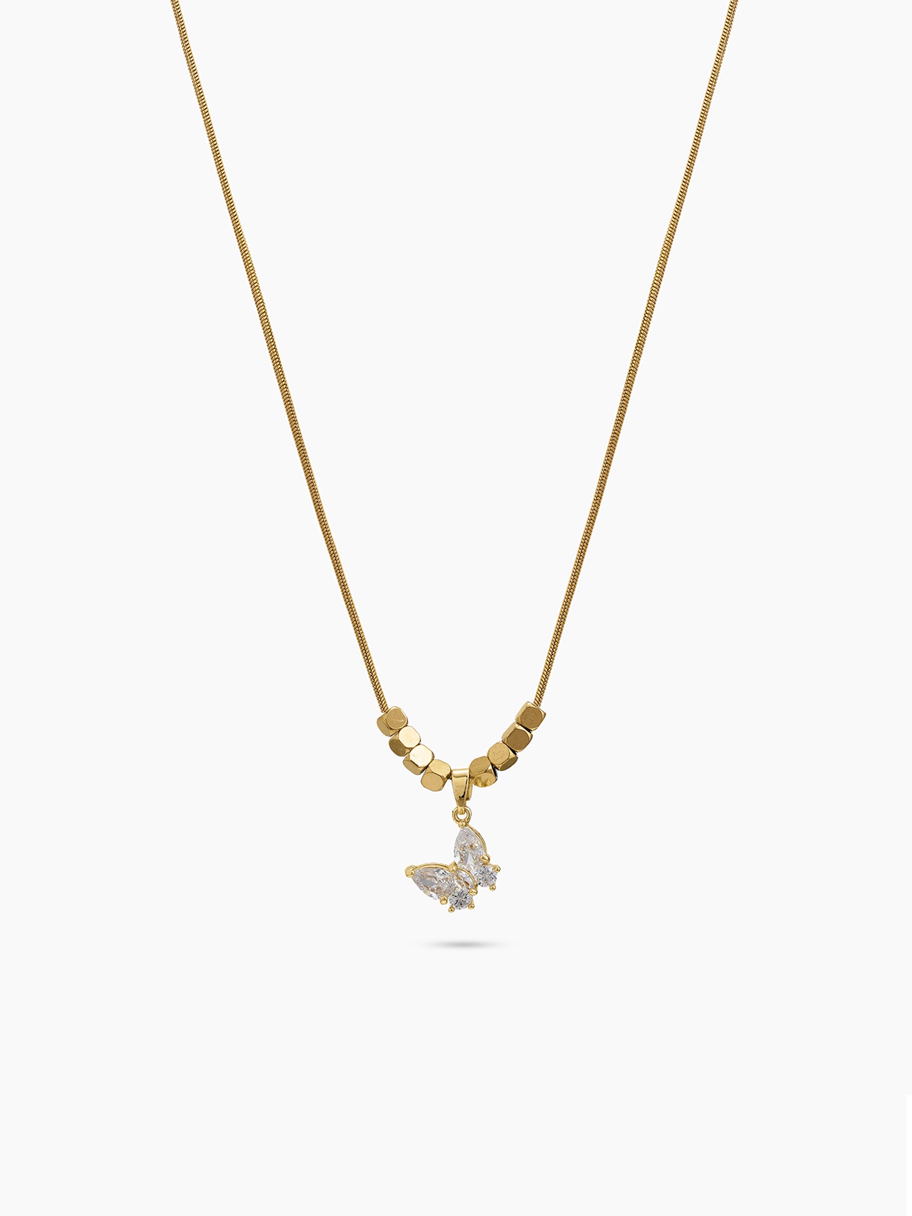Kyomi Cube Beads Diamond Butterfly 18K Gold Plated Women's Snack Chain Pendant Necklace