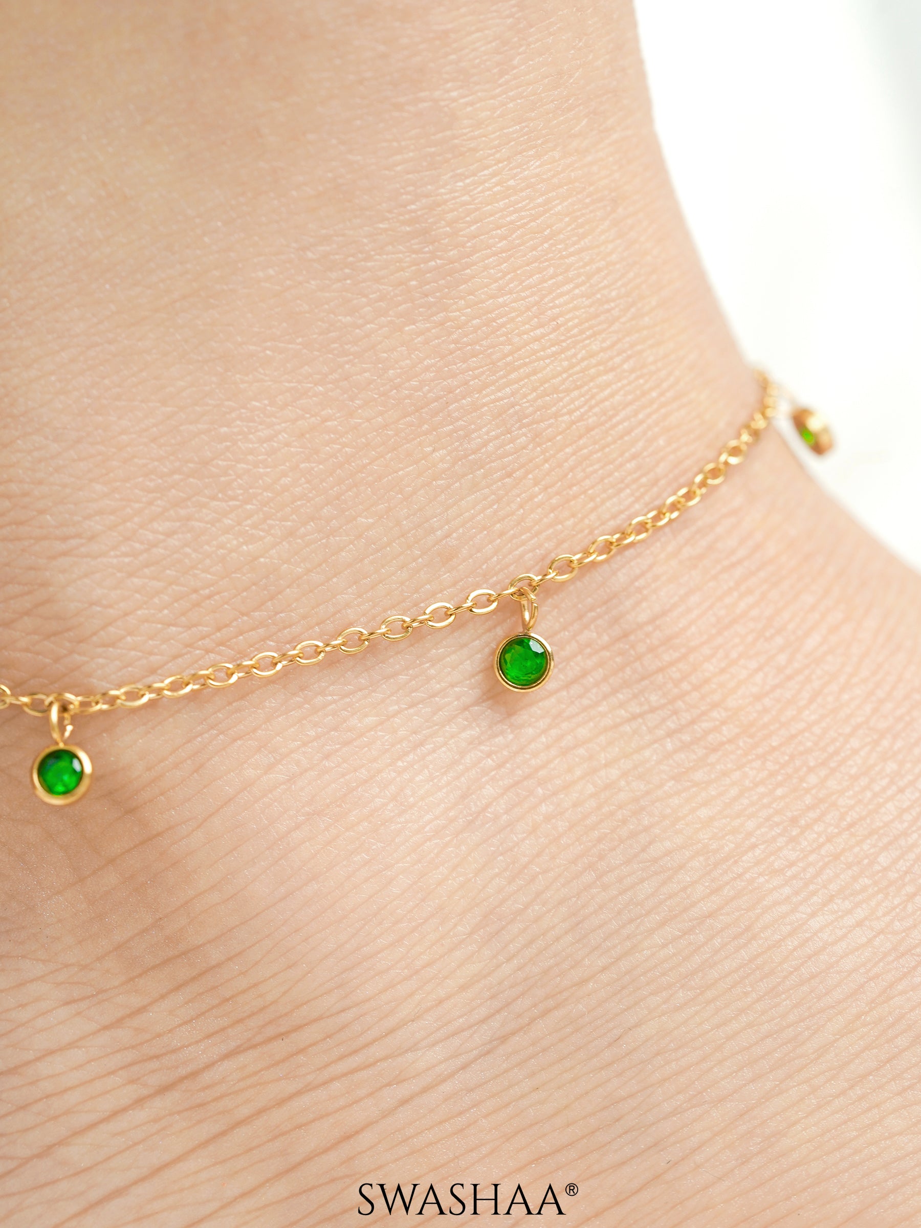 Laariya Emarald Green Diamond 18K Gold Plated Women's Anklet