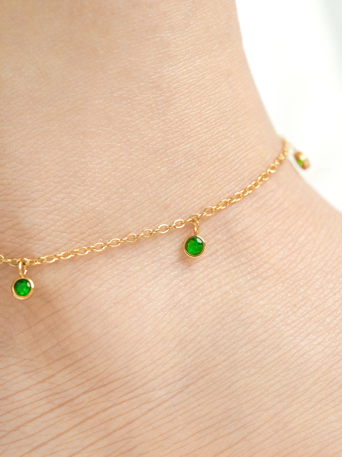 Laariya Emarald Green Diamond 18K Gold Plated Women's Anklet