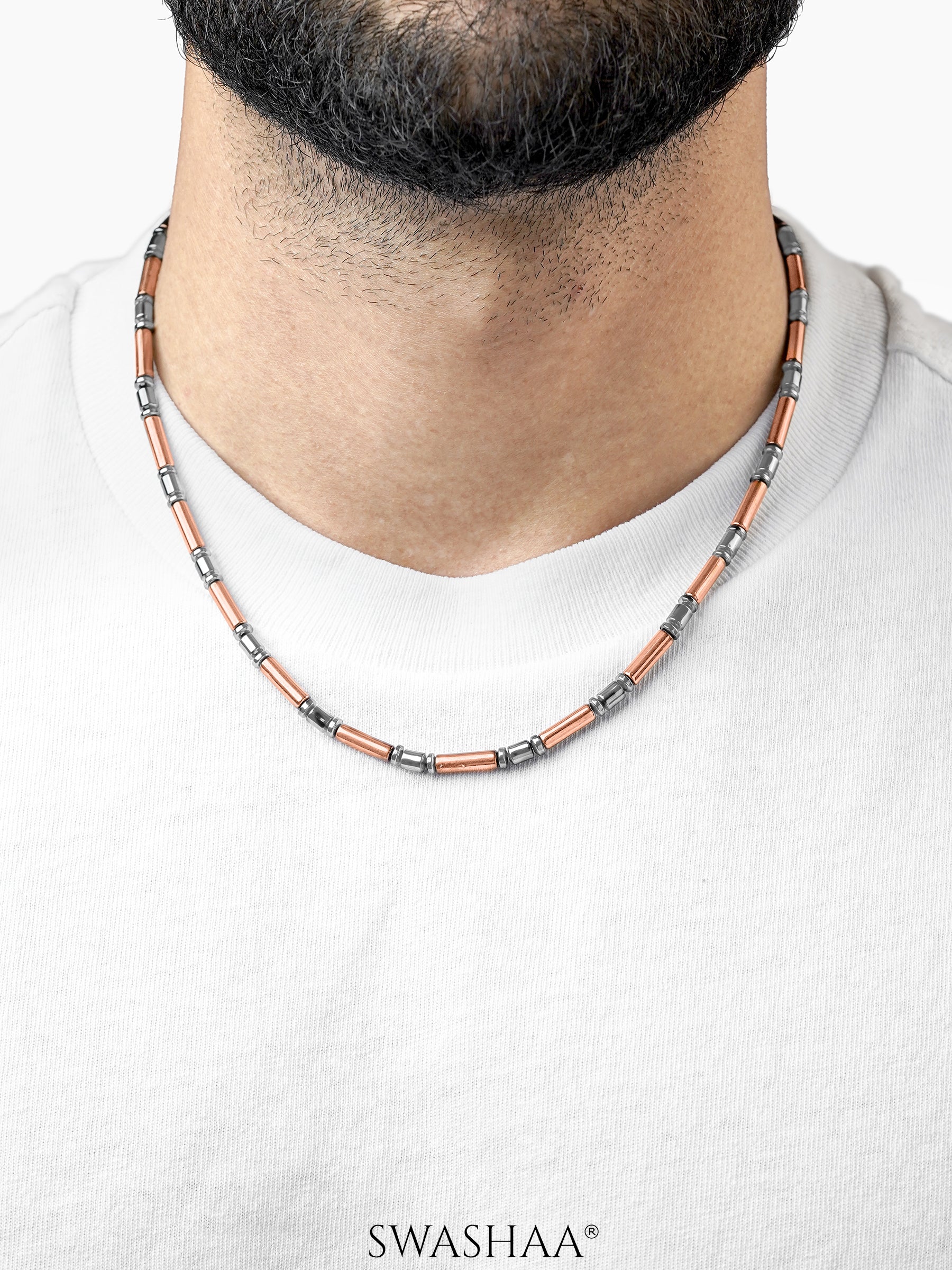 Lauvian Dual Tone Beaded Chain Silver Men's Chain