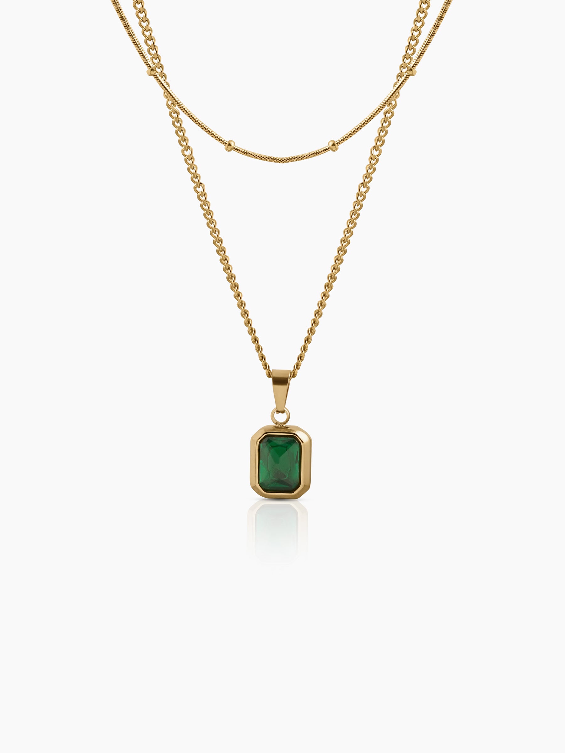 Lavena Green Emerald Stone Classic Link Chain 18K Gold Plated Women's Layered Chain Pendant Necklace