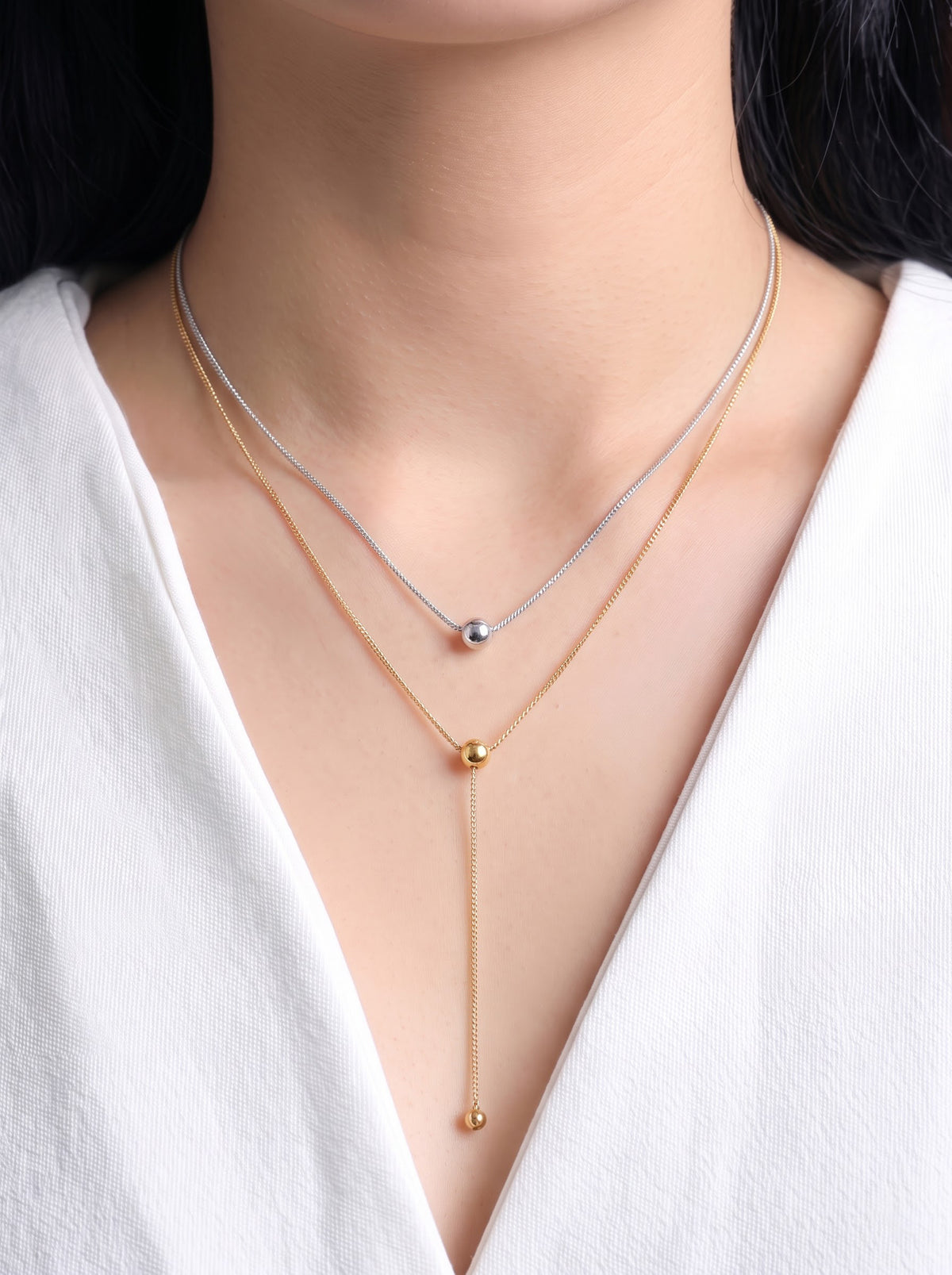 Lavinia Charms 18K Gold Plated - Silver Women's Layered Chain Pendant Necklace