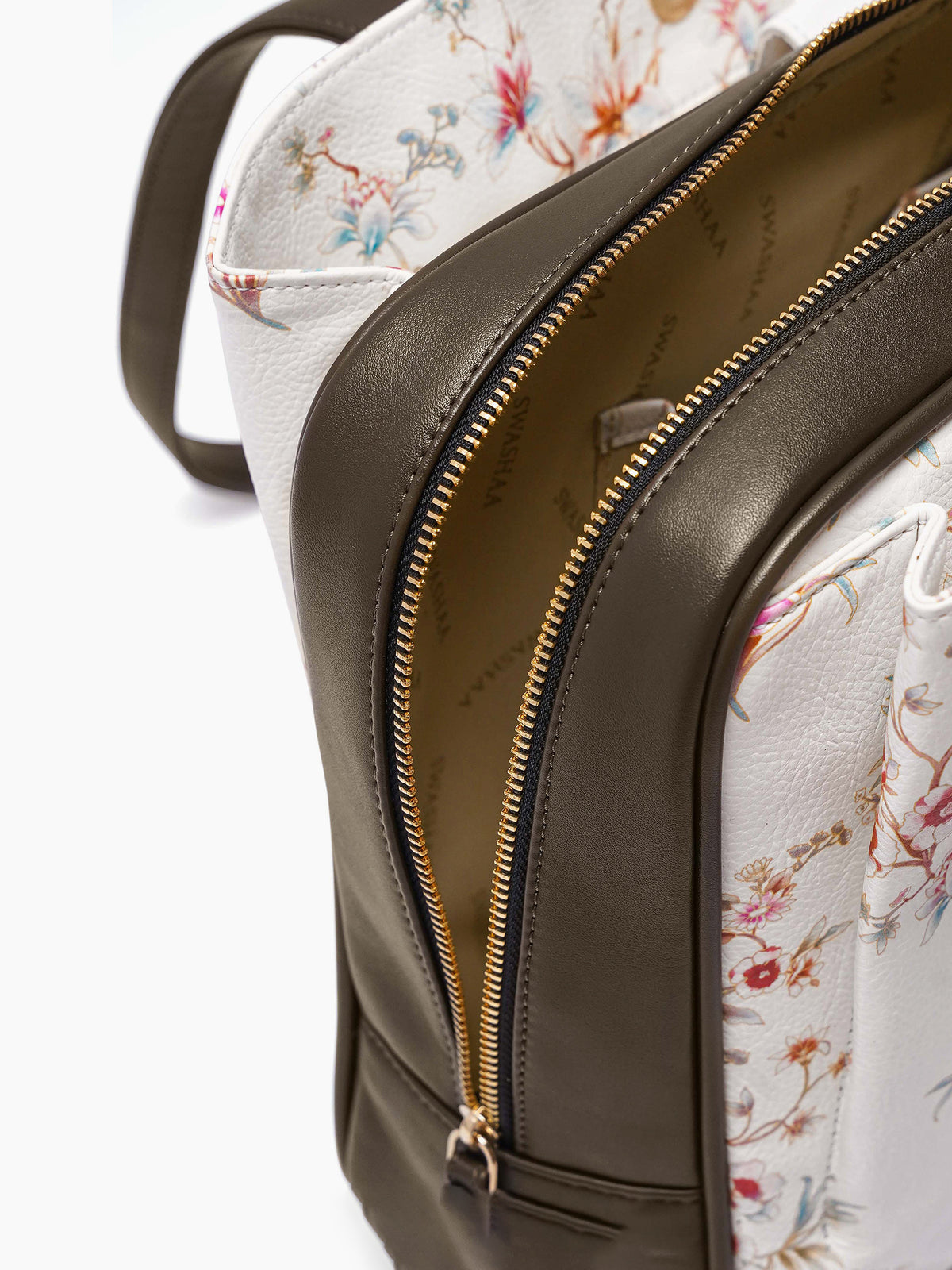 Lavish Loom White Floral Olive Green Women's Leather Tote Bag